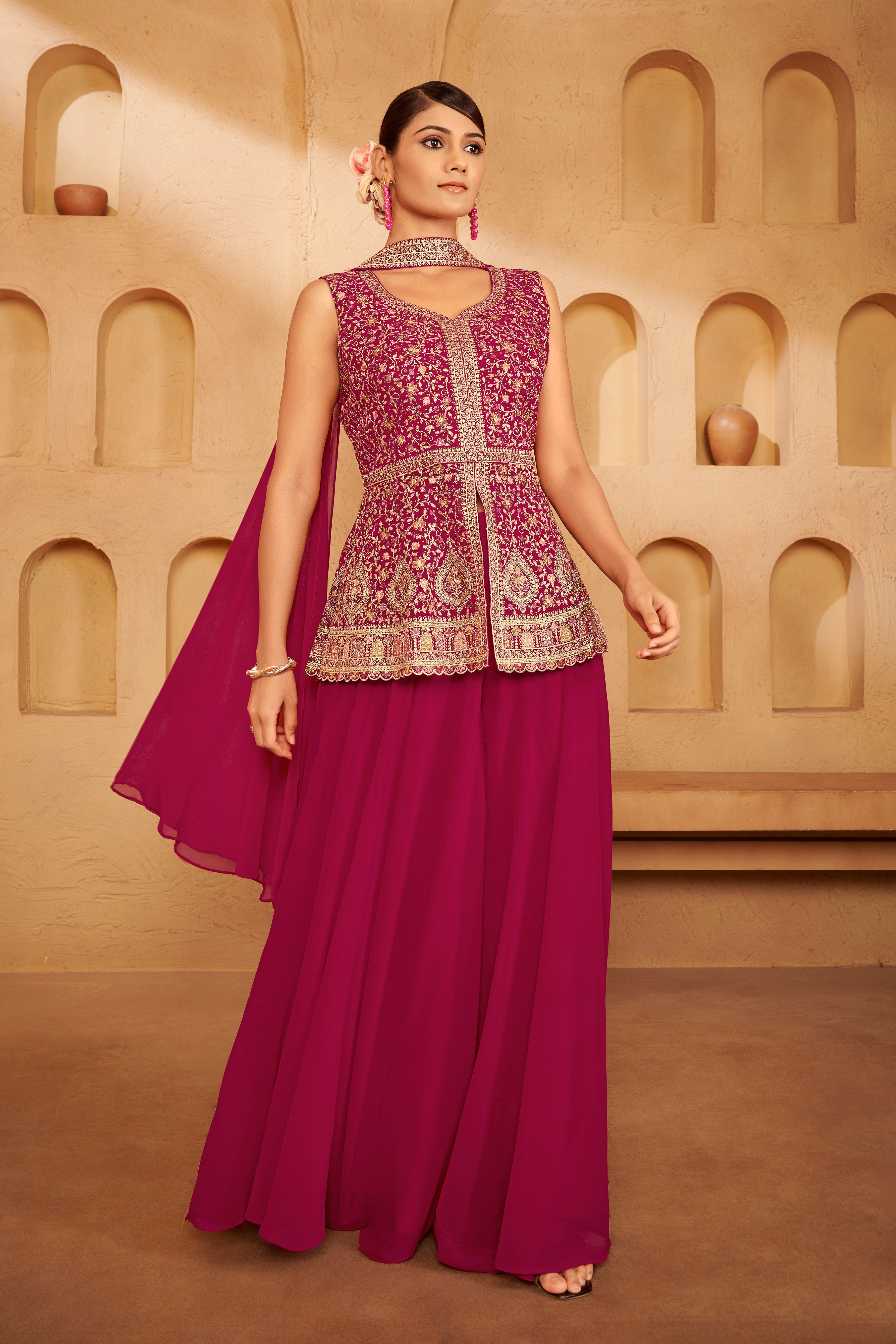 Fuchsia Peplum Sharara Set