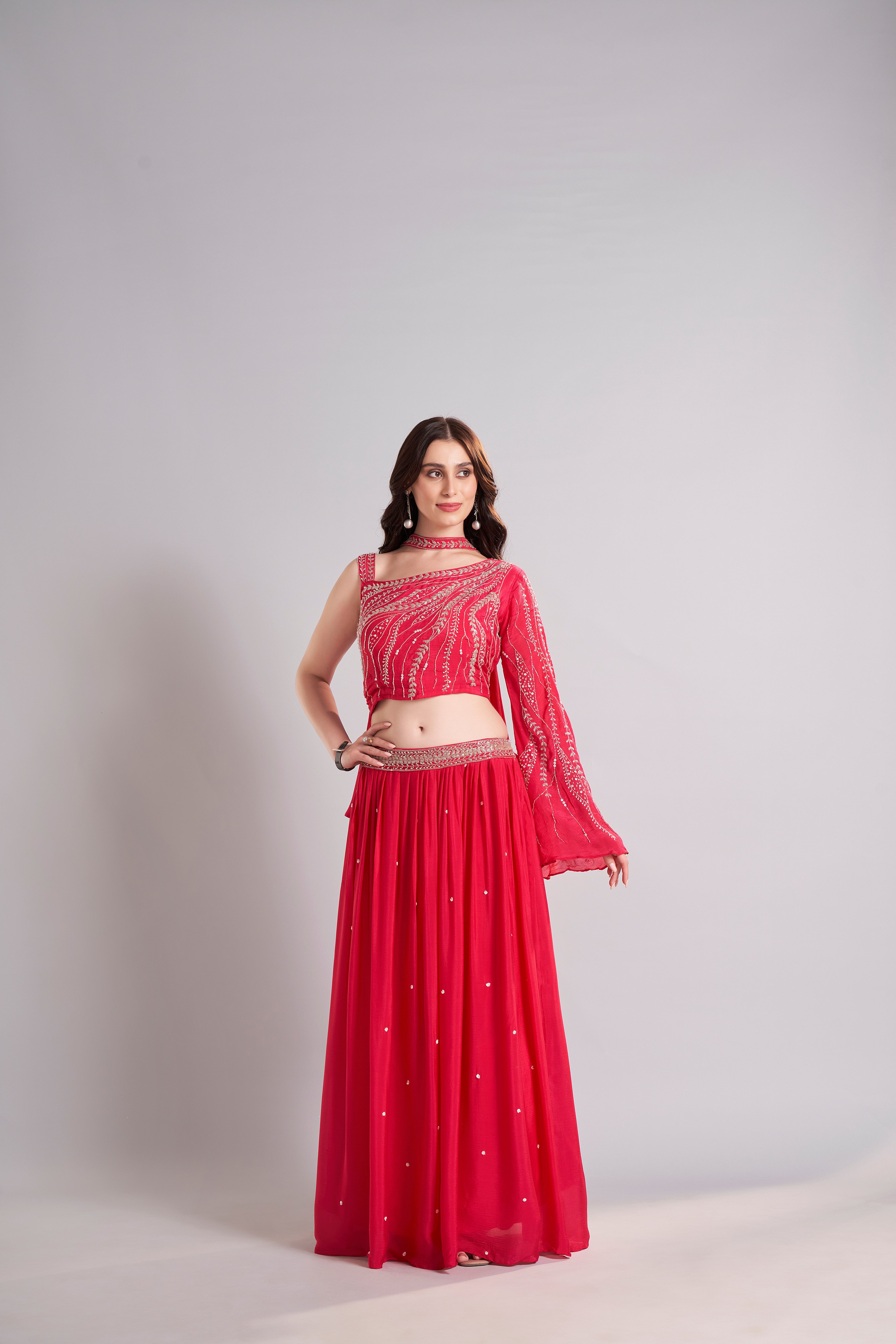 Red Embellished Drape Set