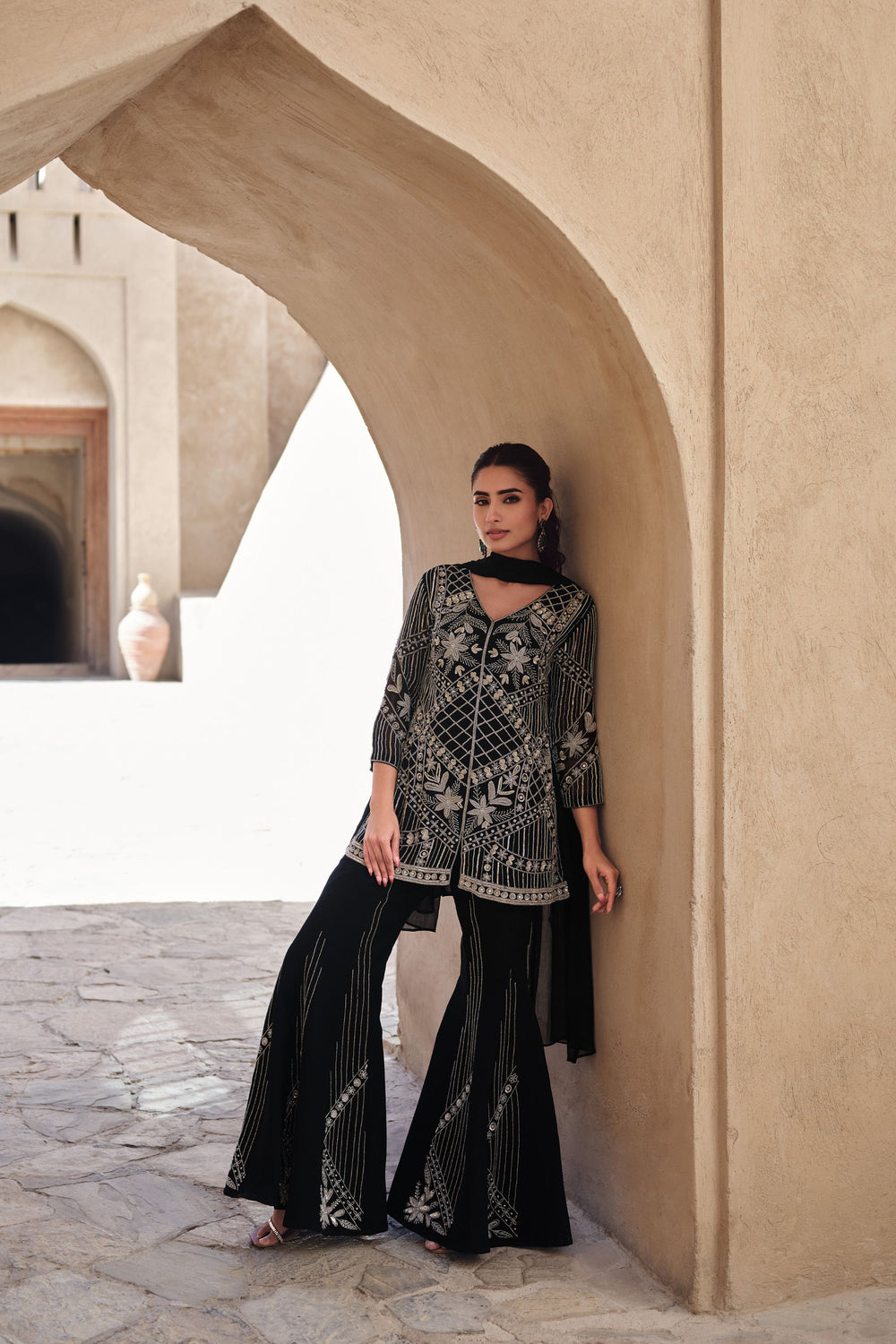 Noir Blossom Sharara Set
