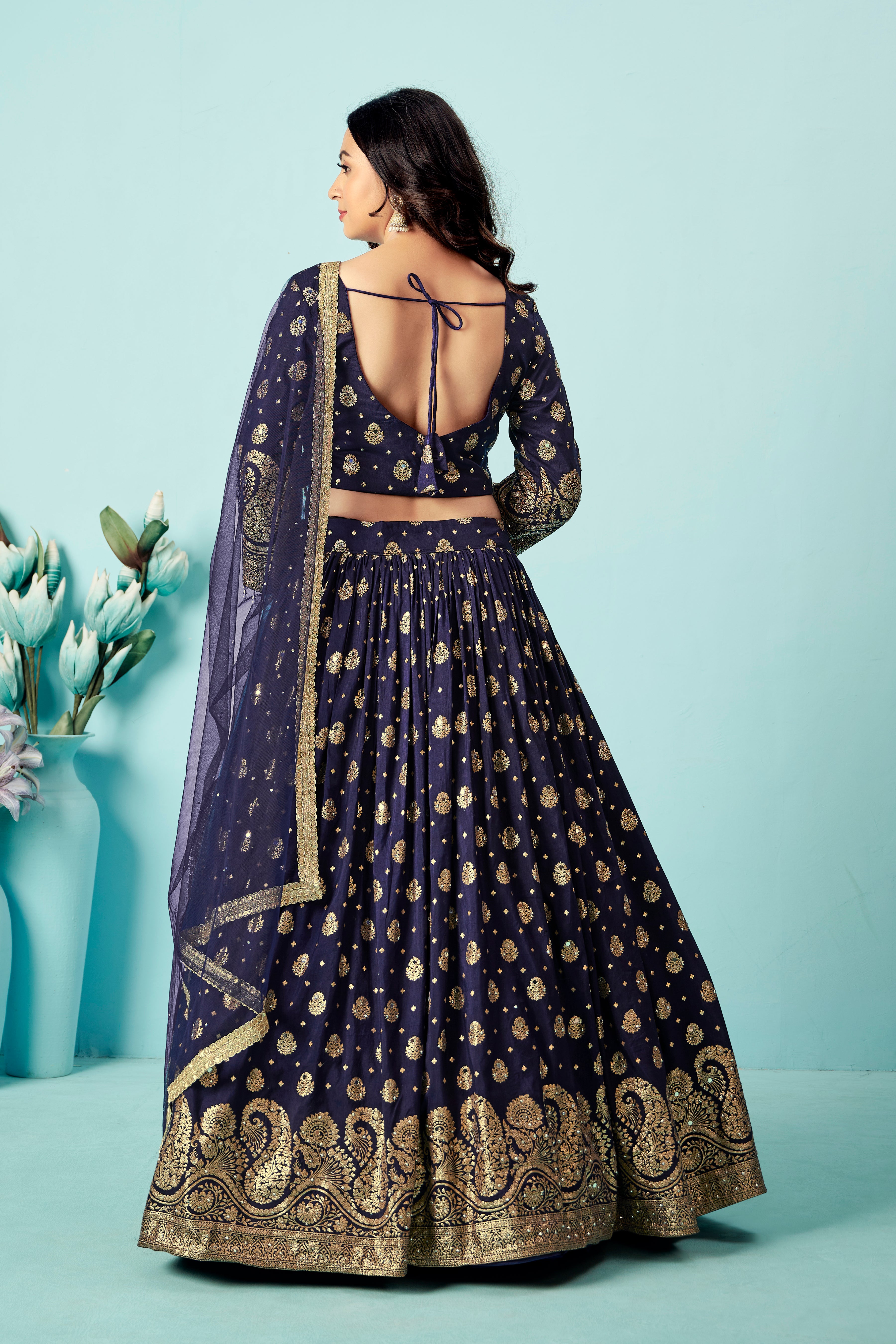 Navy Gold Zari Lehenga Set