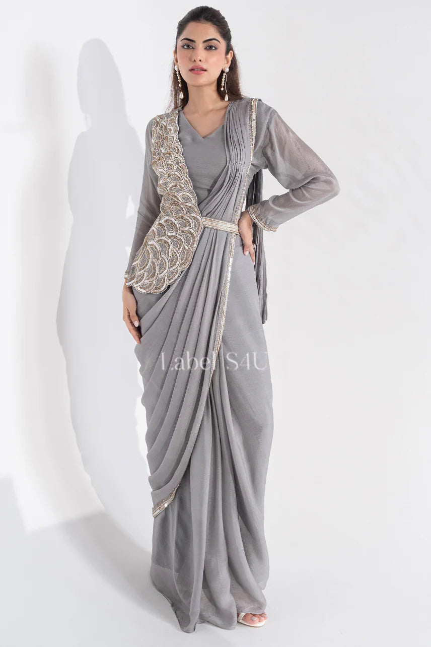 Silver Drape Saree Gown