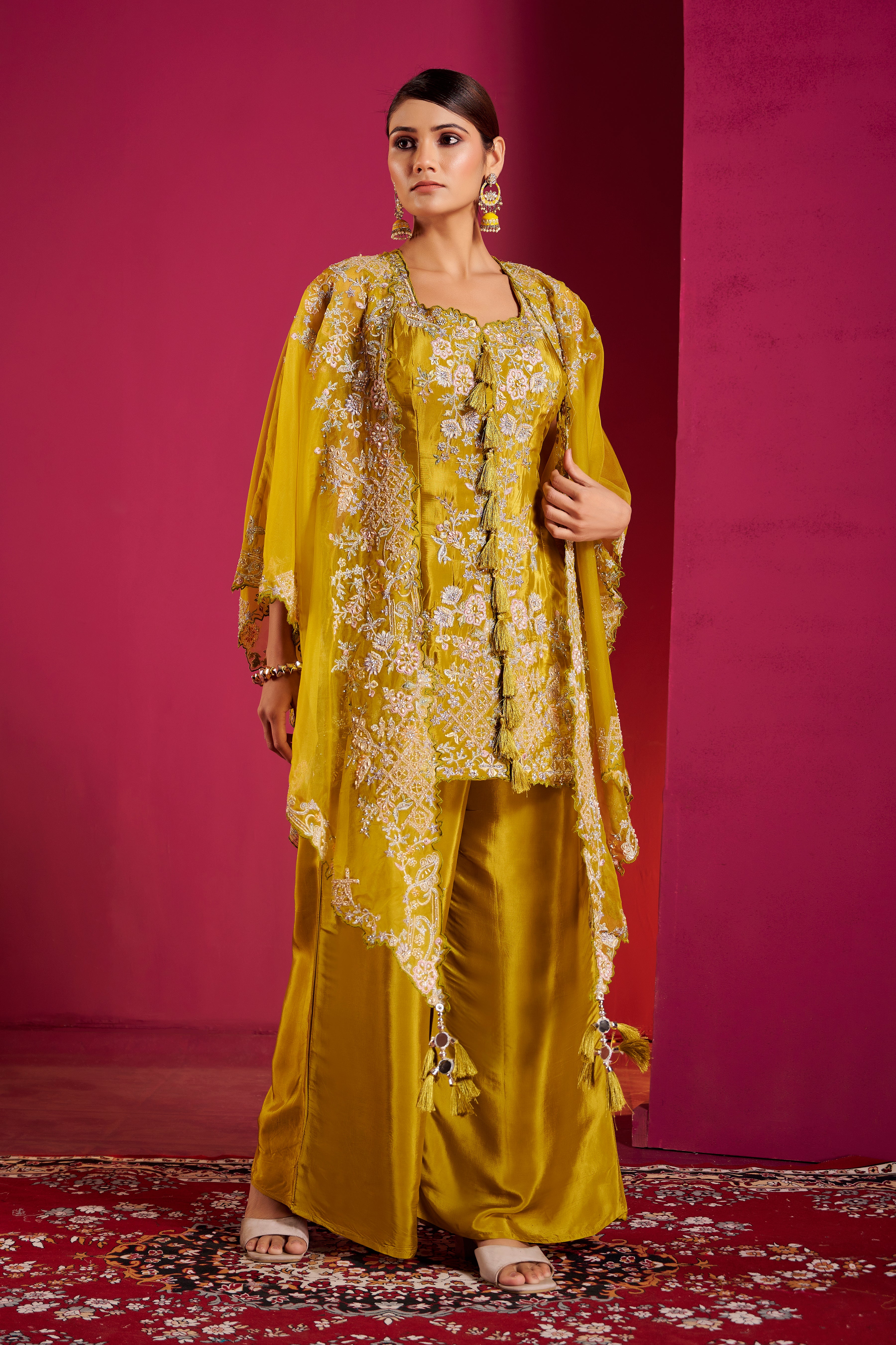 Golden Zari Velvet Kurta Set