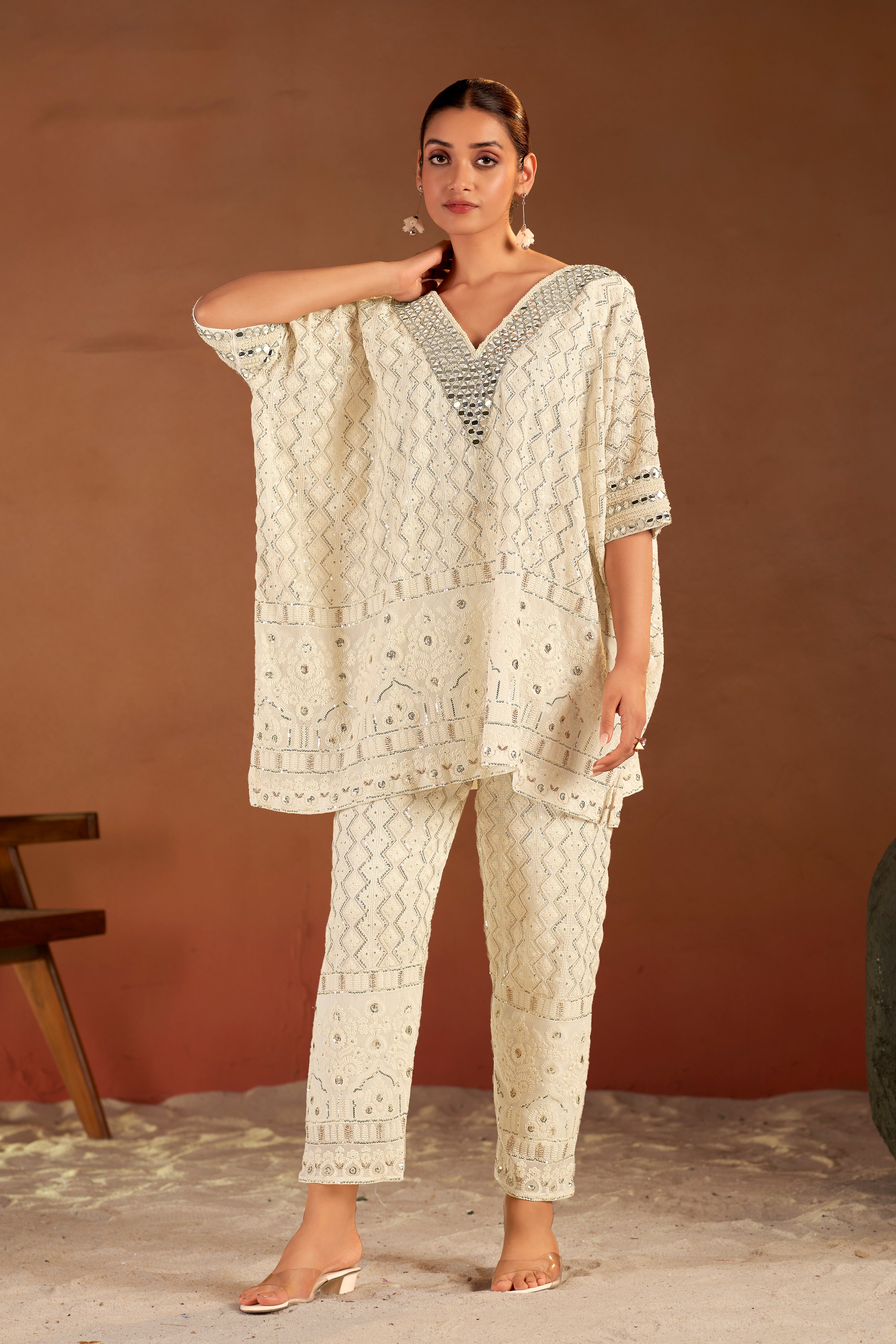 Ivory Mirror Kaftan Set