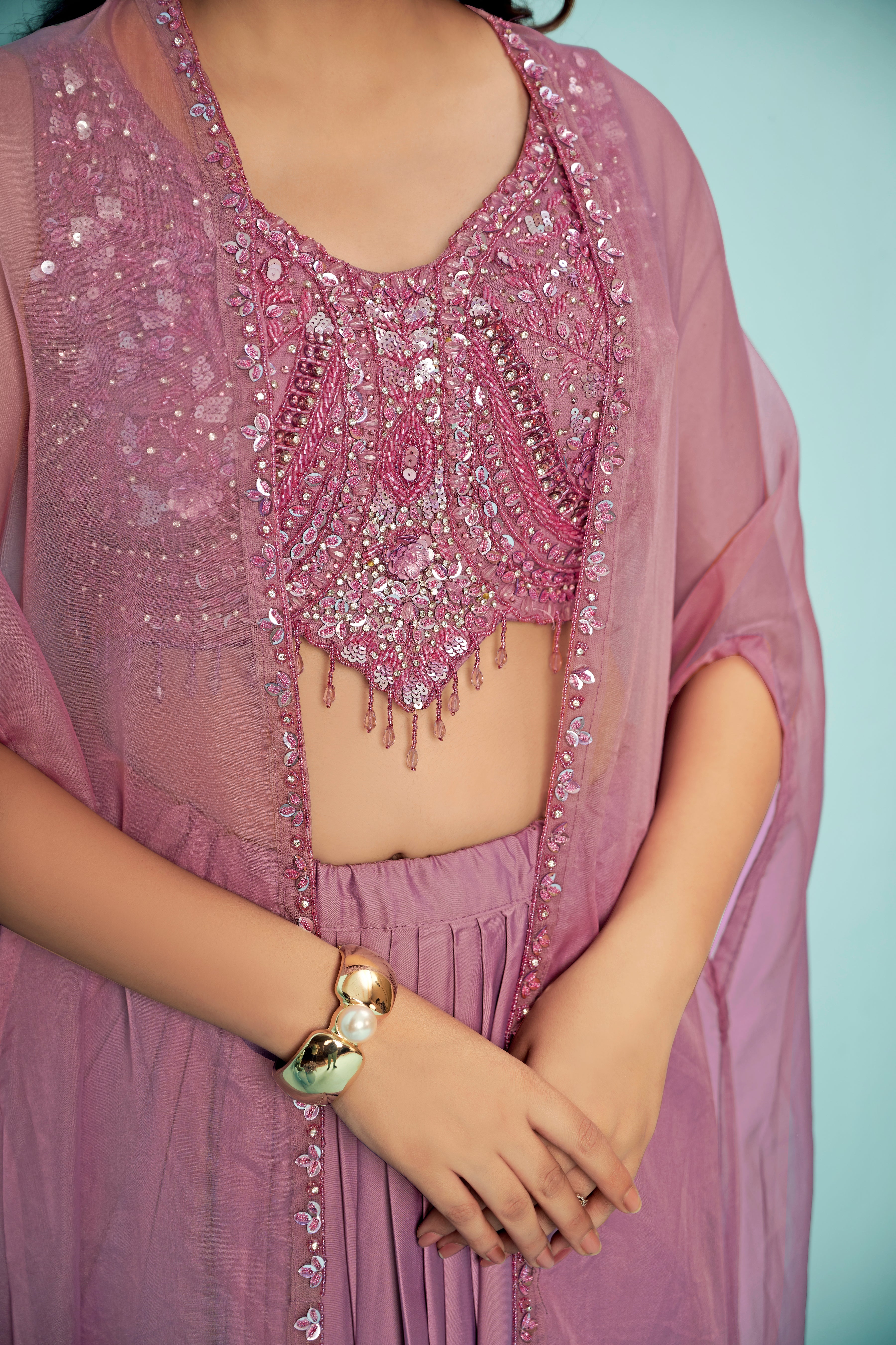 Mauve Sequin Cape Sharara Set