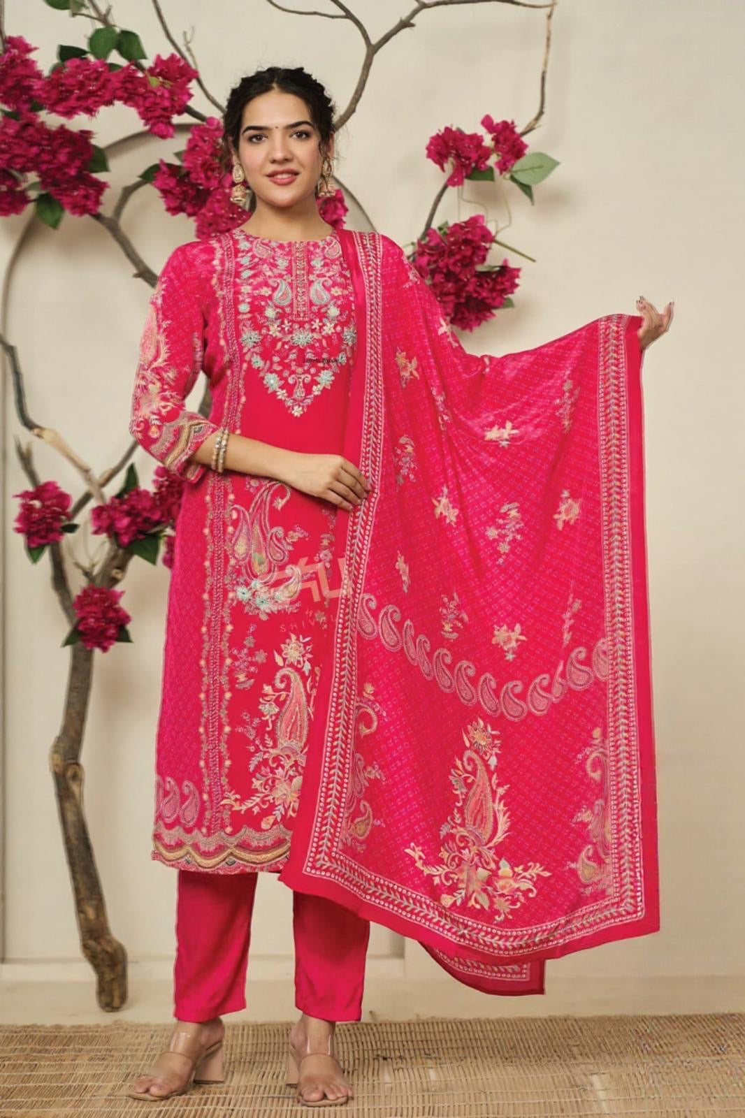 Pink Embroidered Suit Set