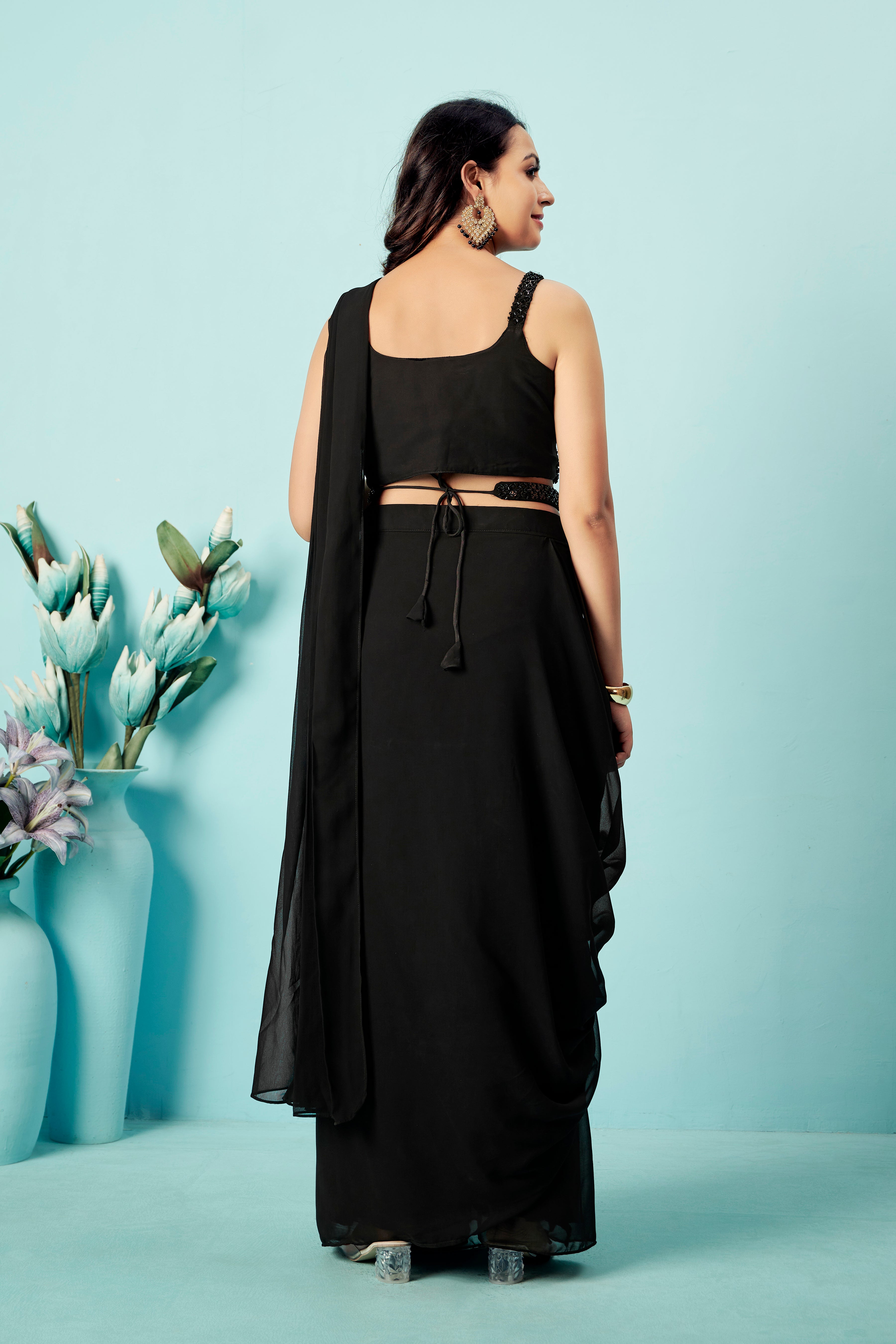 Noir Sequin Drape Saree