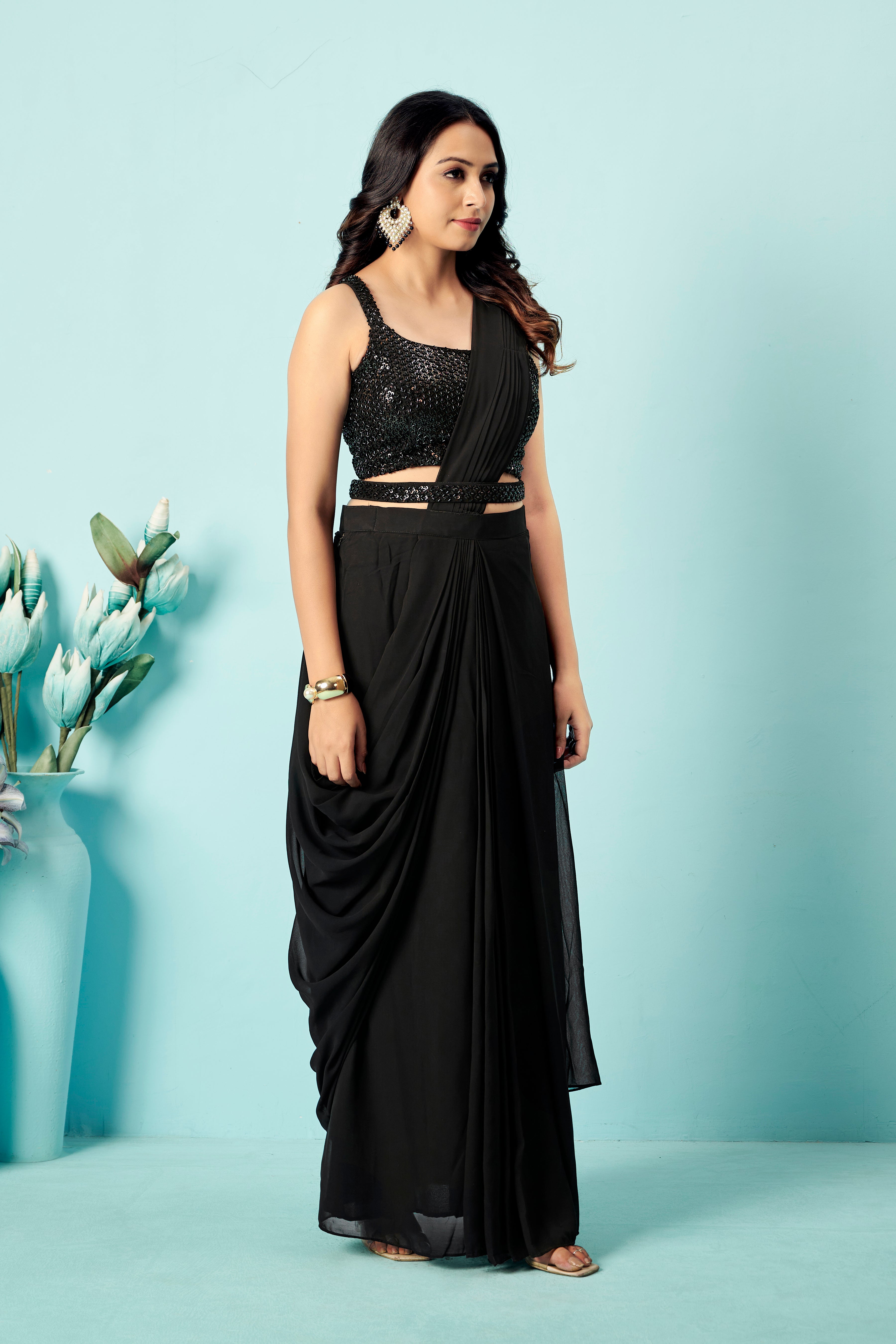 Noir Sequin Drape Saree