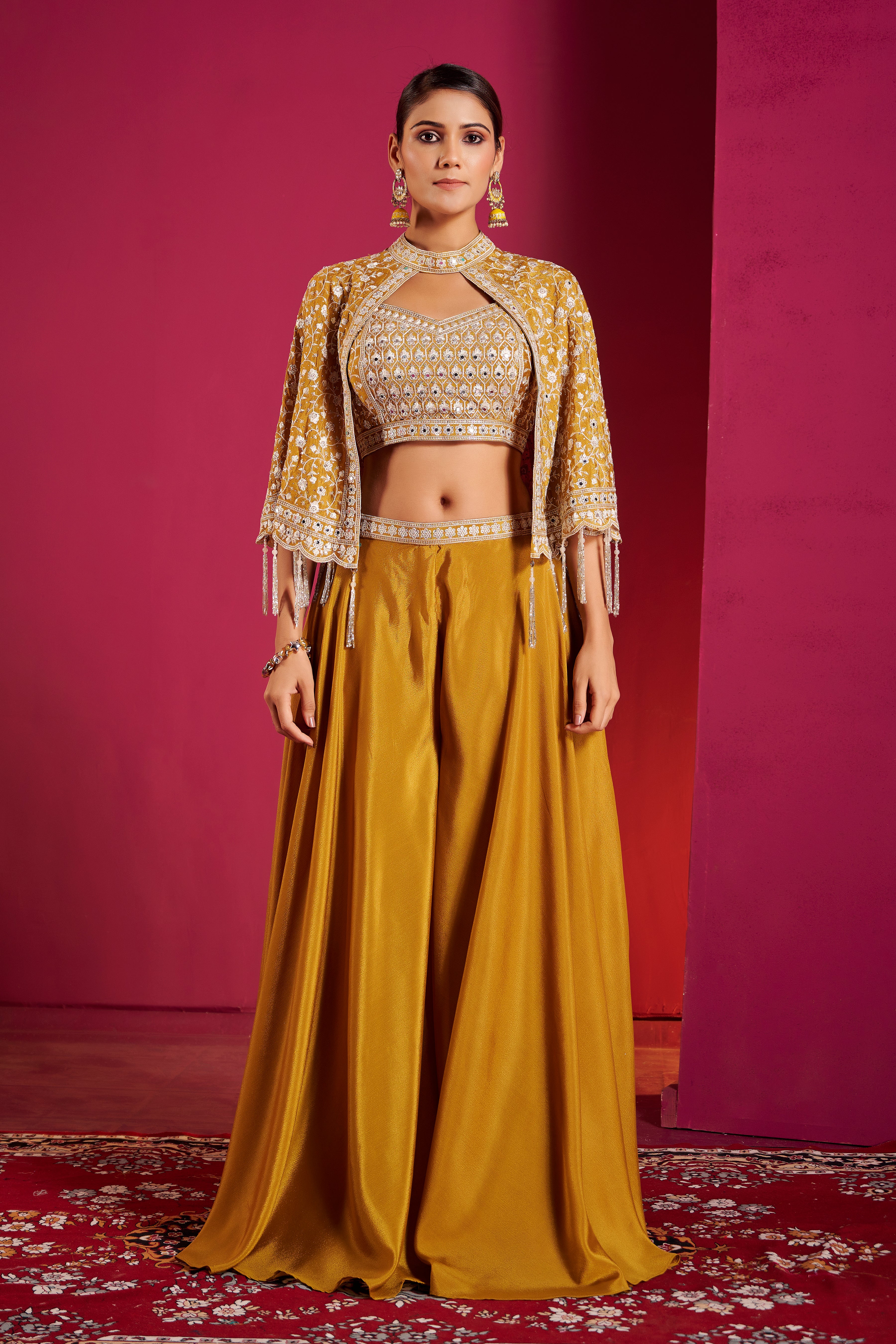 Mustard Mirror Work Lehenga Set