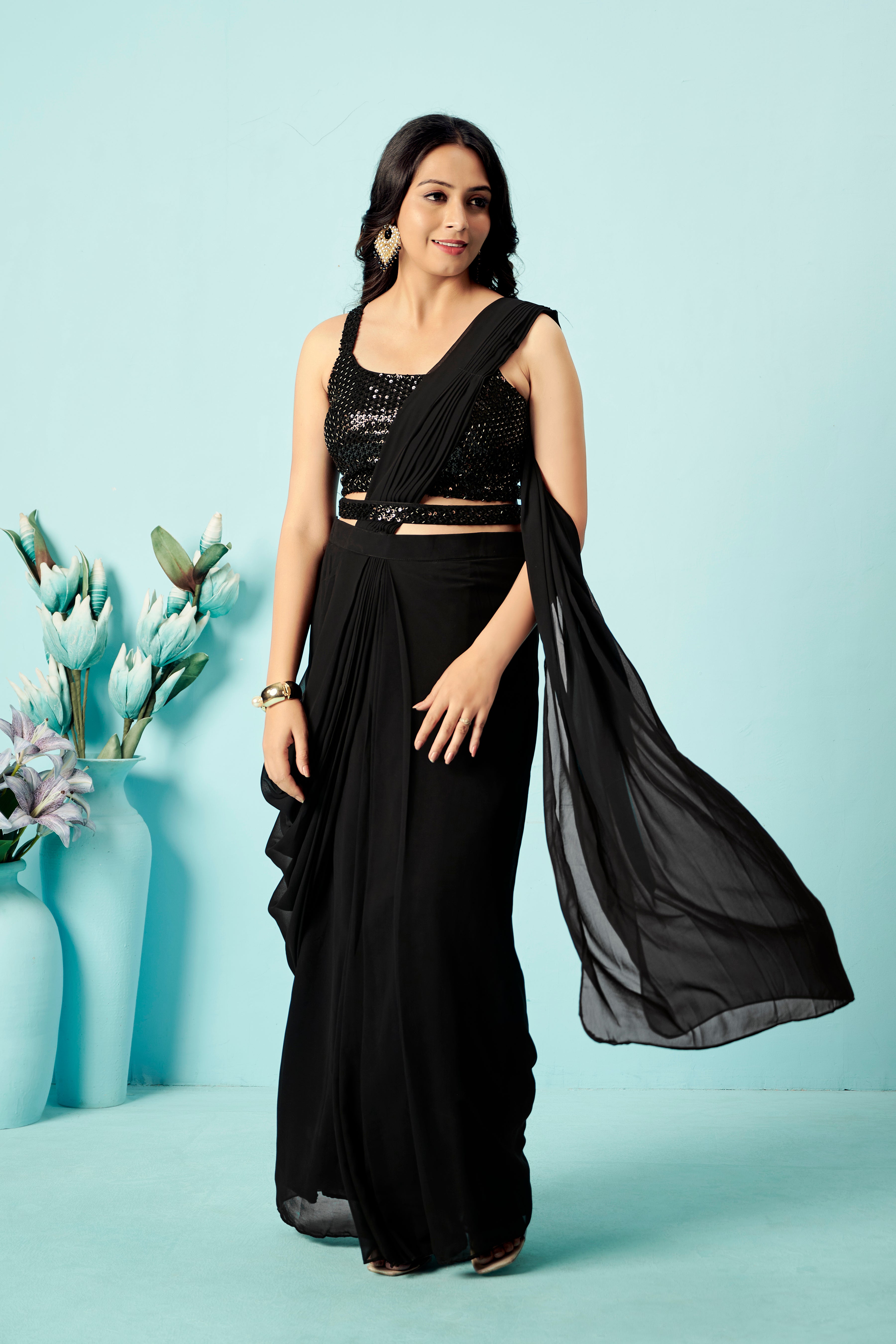 Noir Sequin Drape Saree