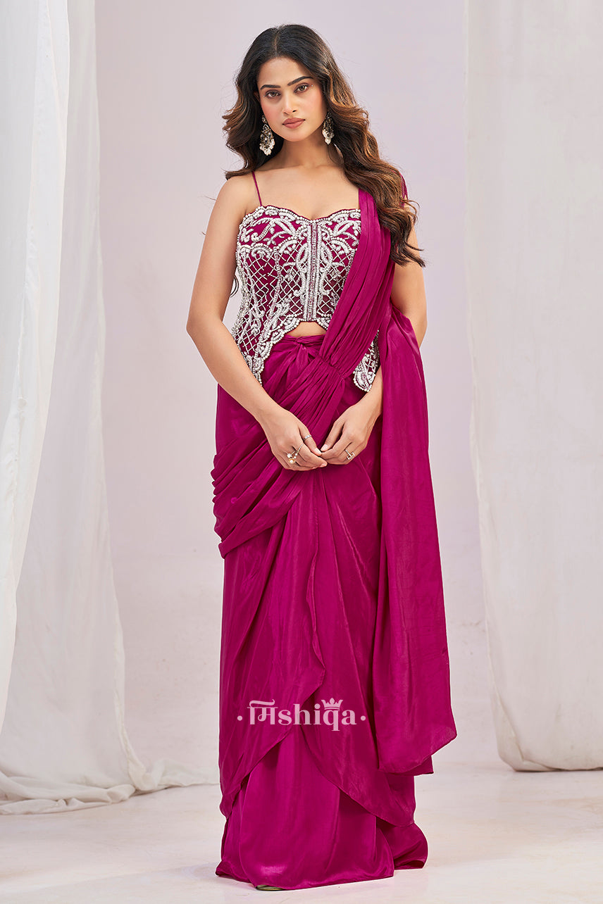 Magenta Mirror Saree Set