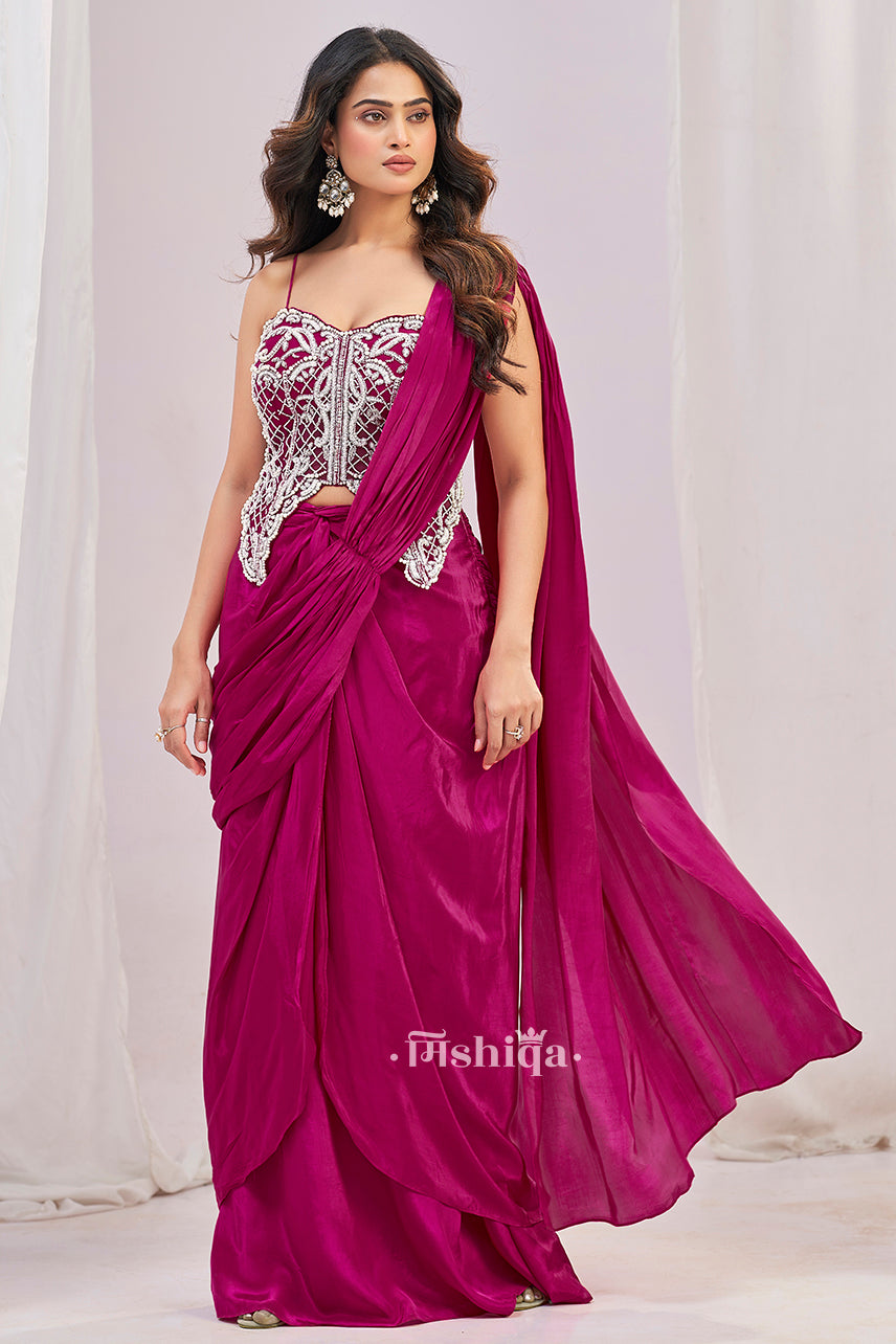Magenta Mirror Saree Set