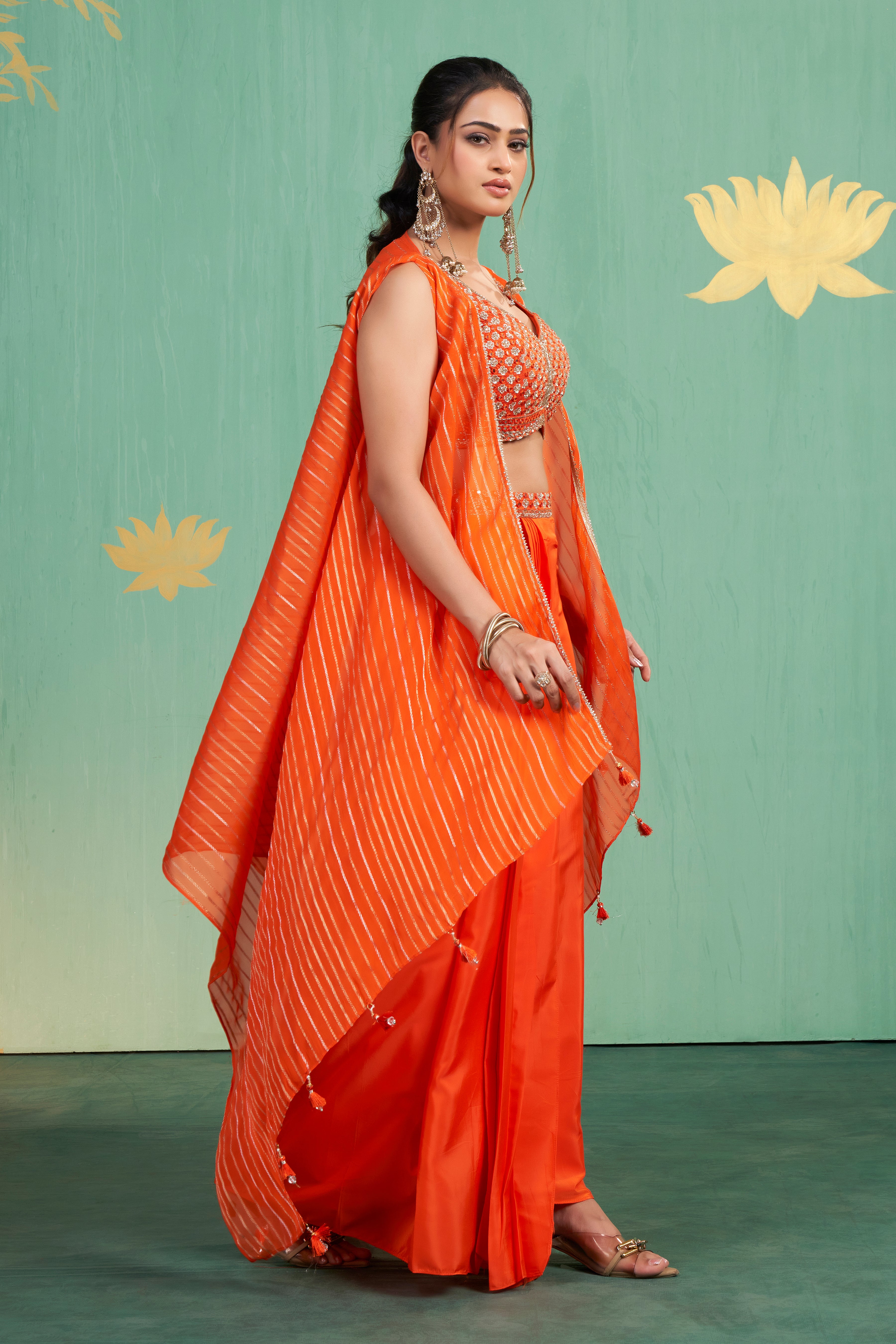 Tangerine Bloom Draped Set