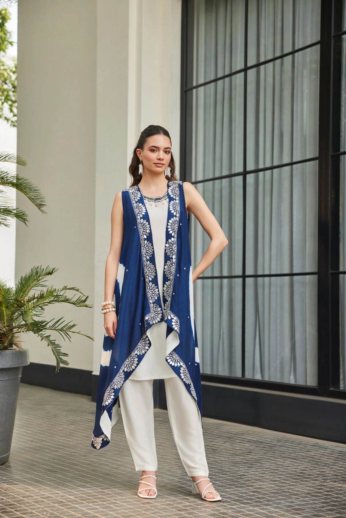 Navy Mirror Work Cape Set