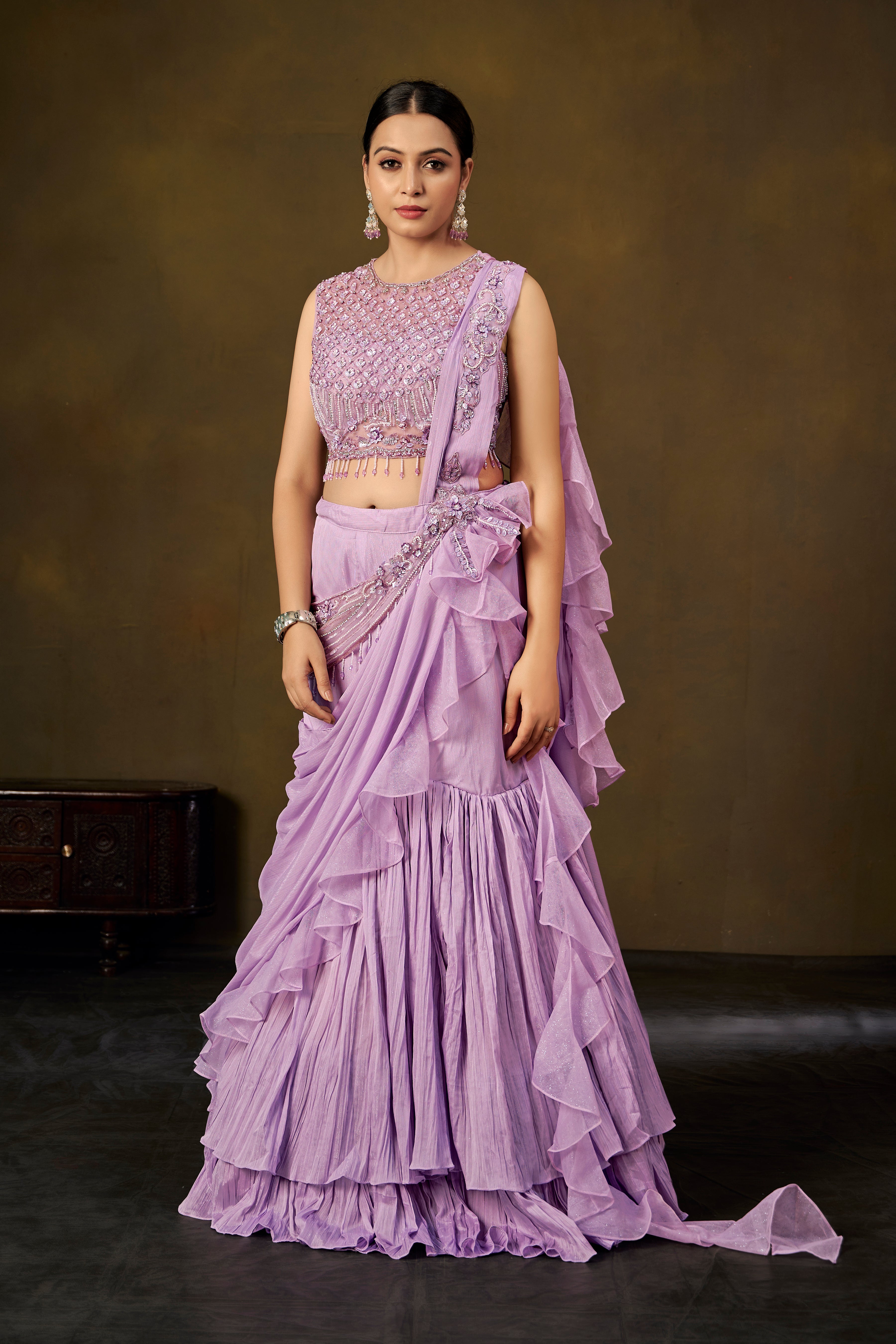 Lilac Ruffle Lehenga Set