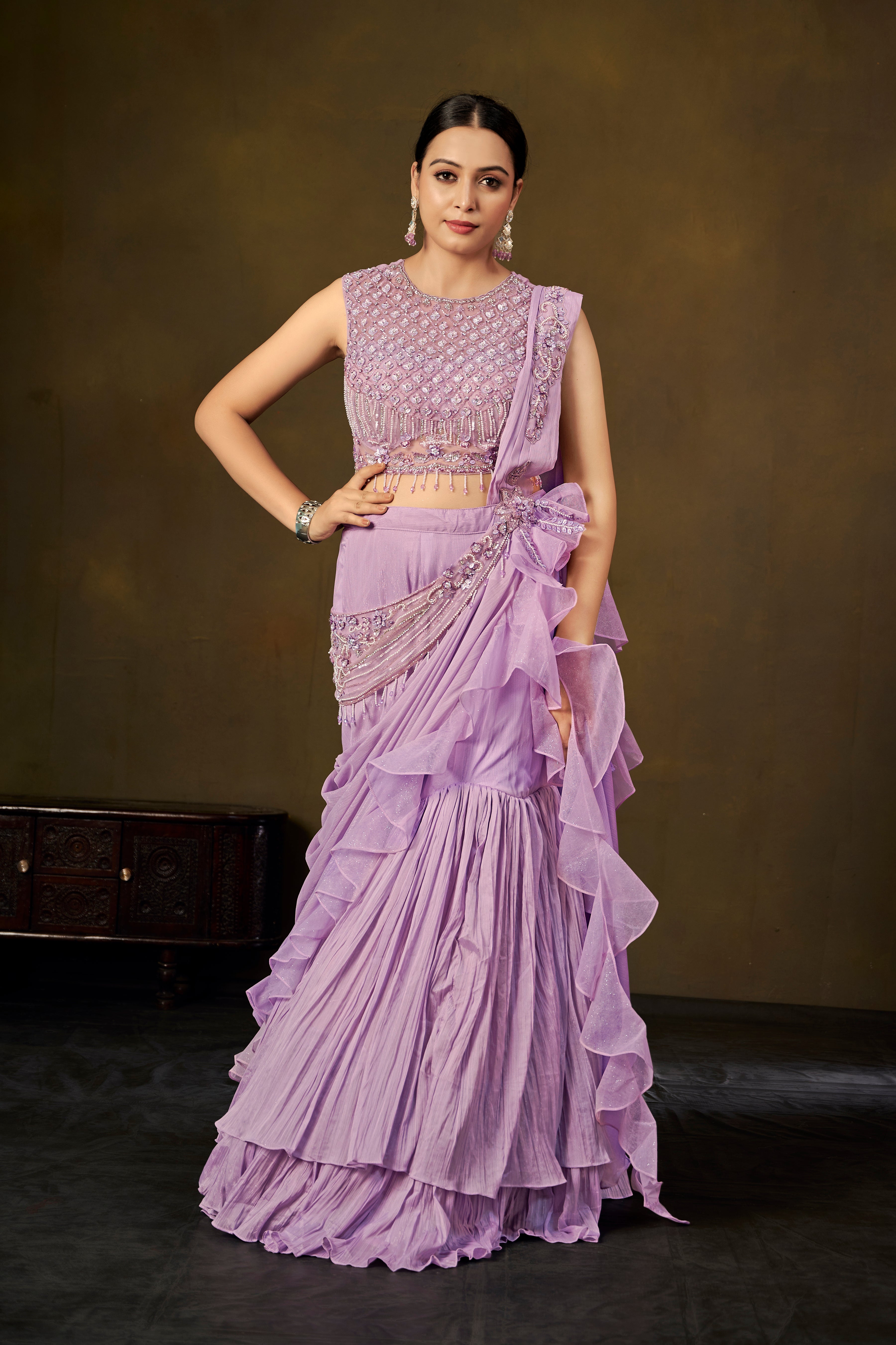 Lilac Ruffle Lehenga Set