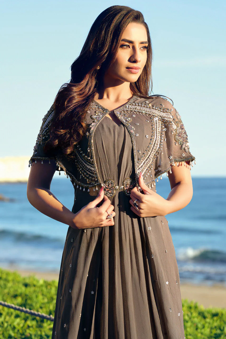 Mocha Pearl Cape Gown