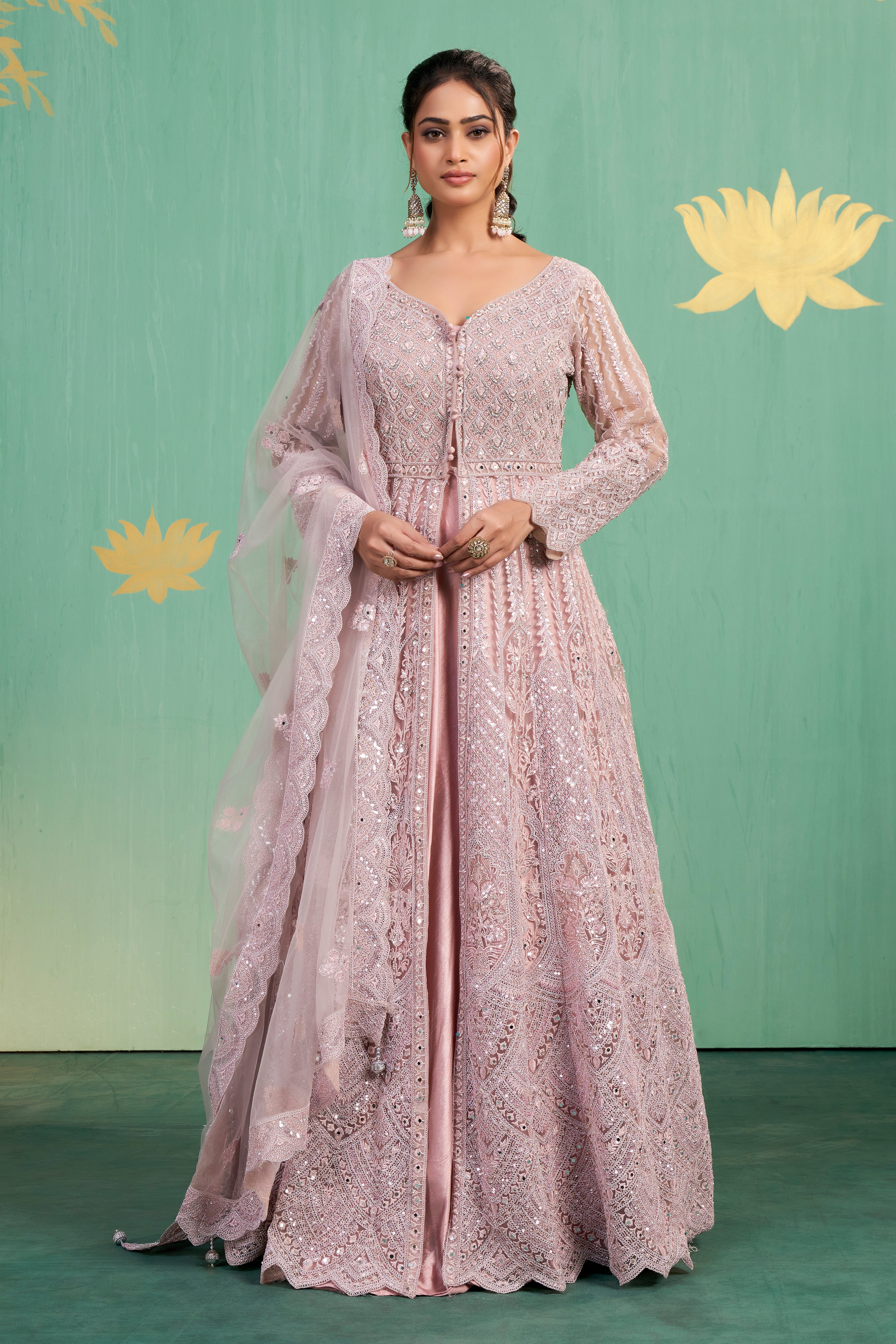 Blush Embroidered Net Anarkali Set