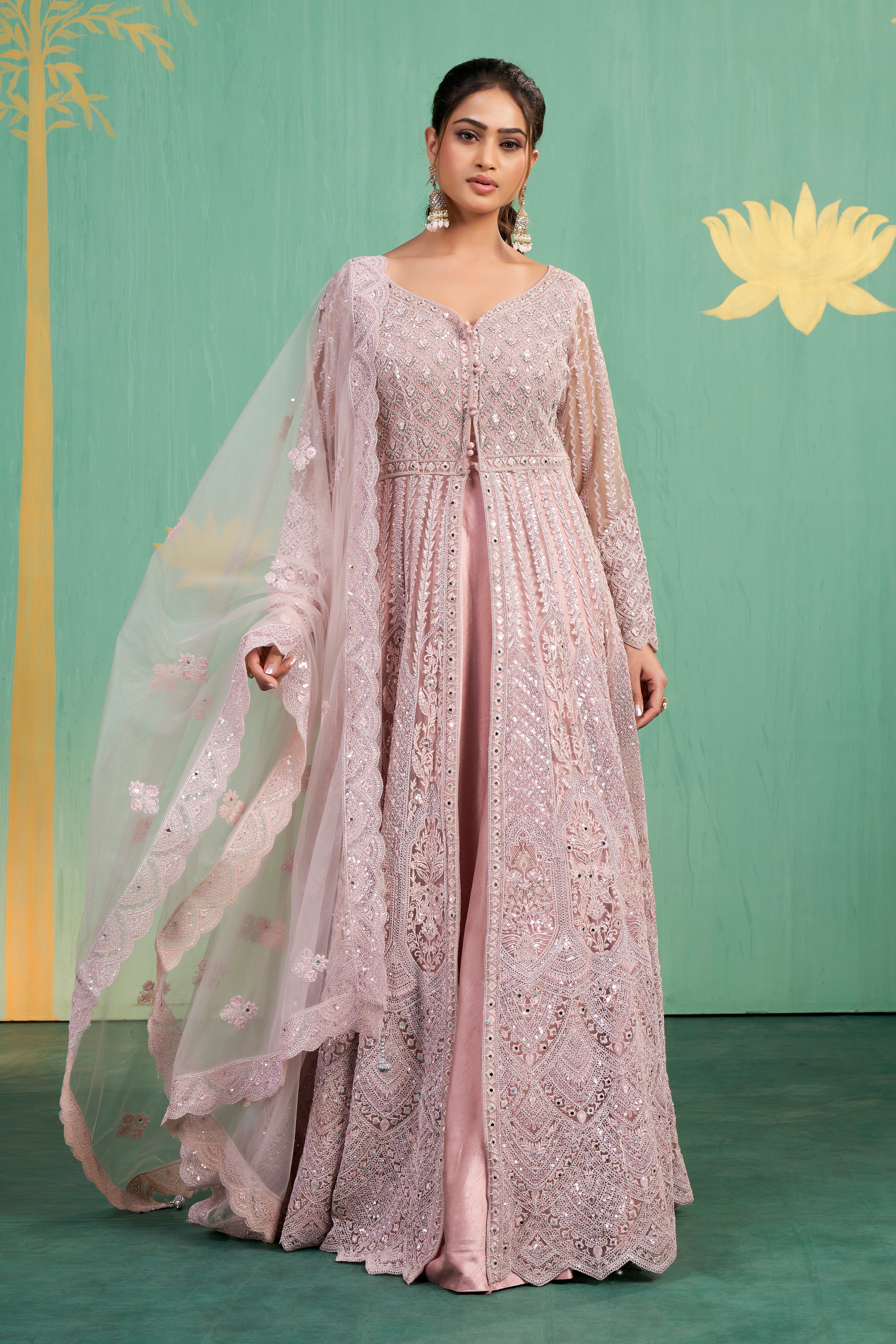 Blush Embroidered Net Anarkali Set
