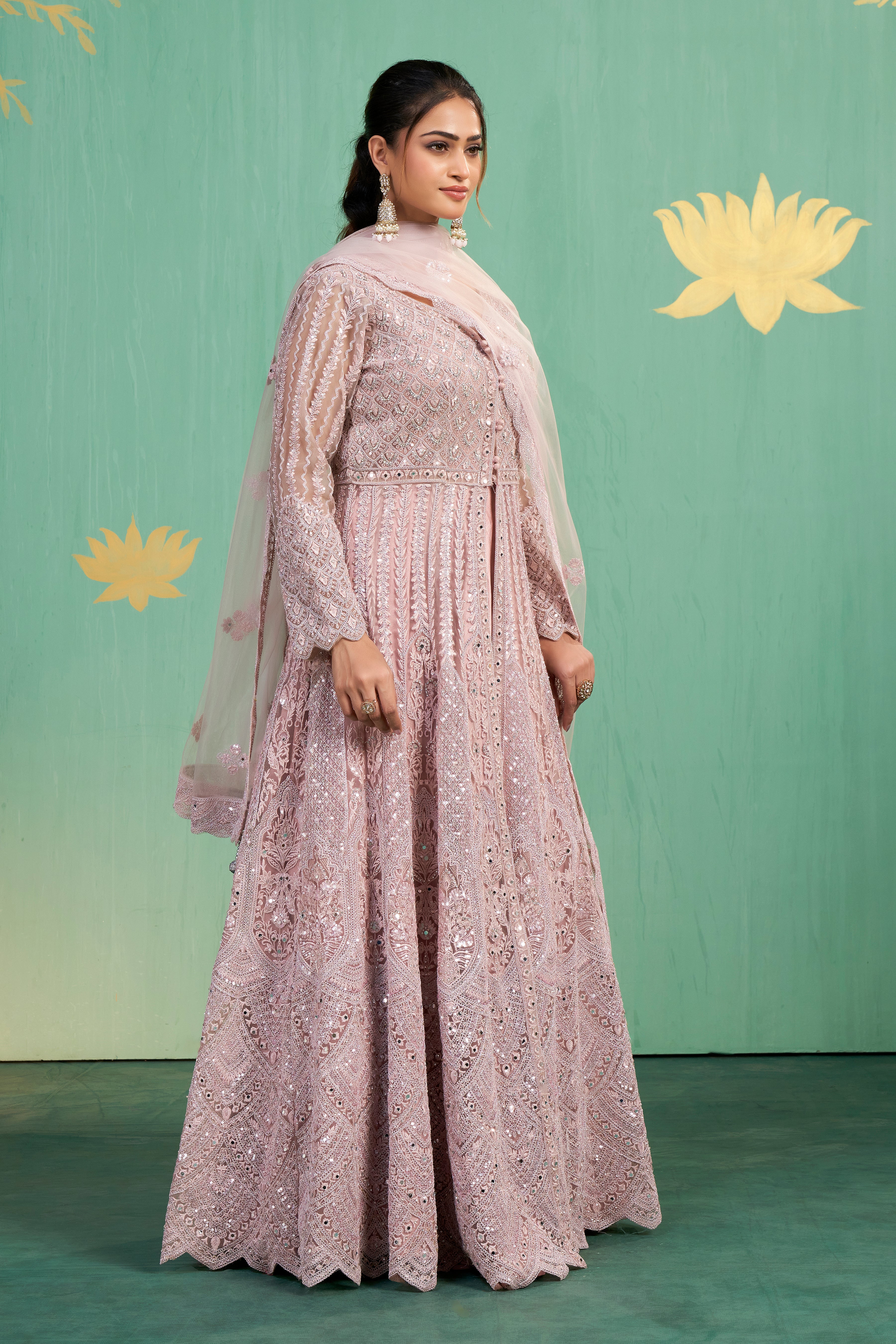 Blush Embroidered Net Anarkali Set