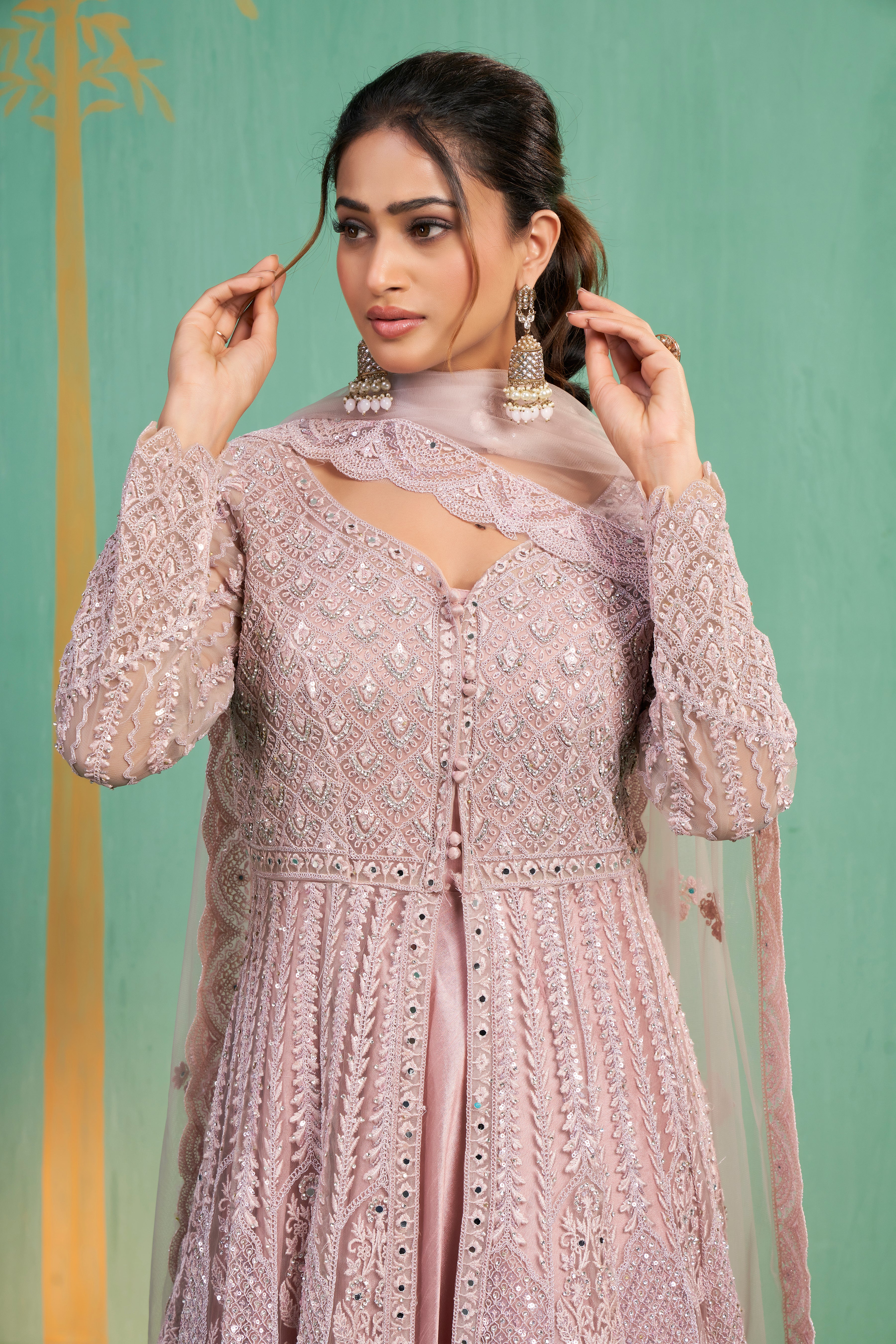 Blush Embroidered Net Anarkali Set