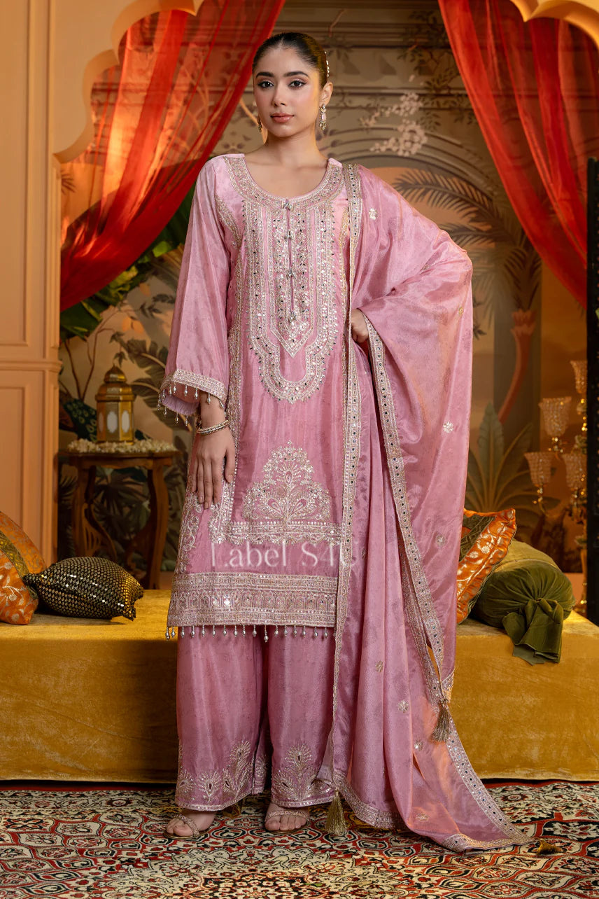 Blush Pink Mirror Work Sharara Set