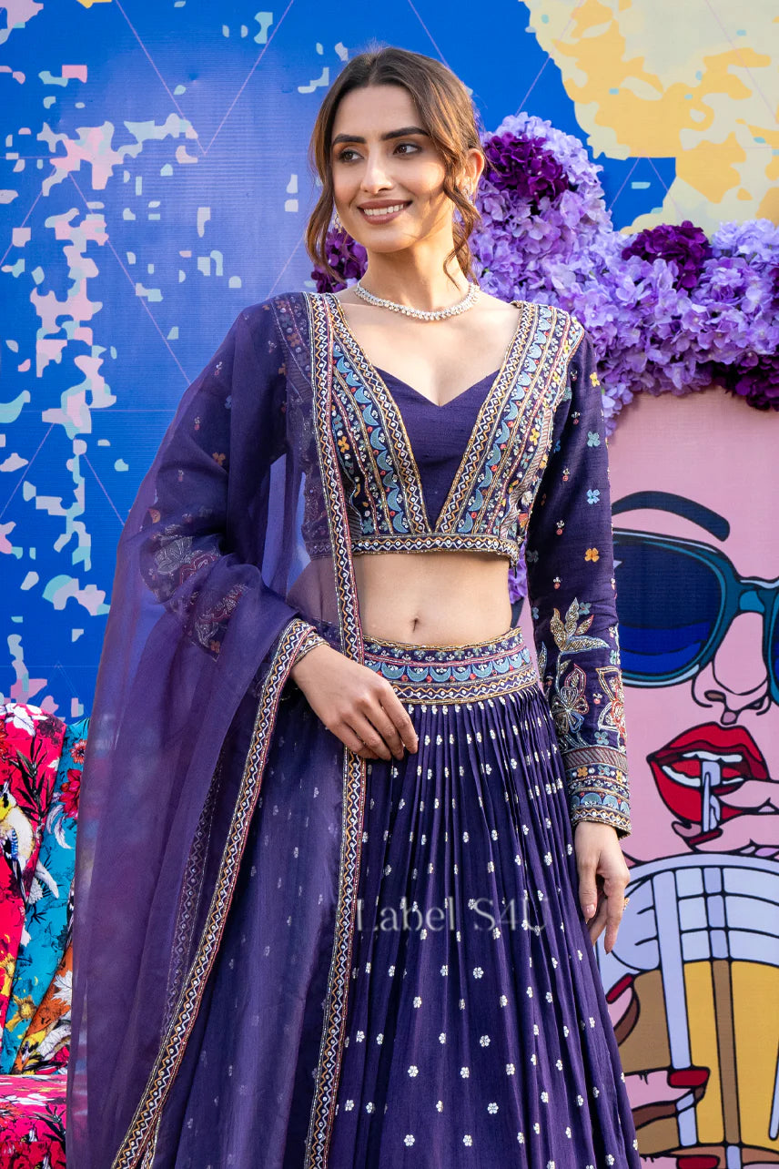 Aubergine Meadow Lehenga Set