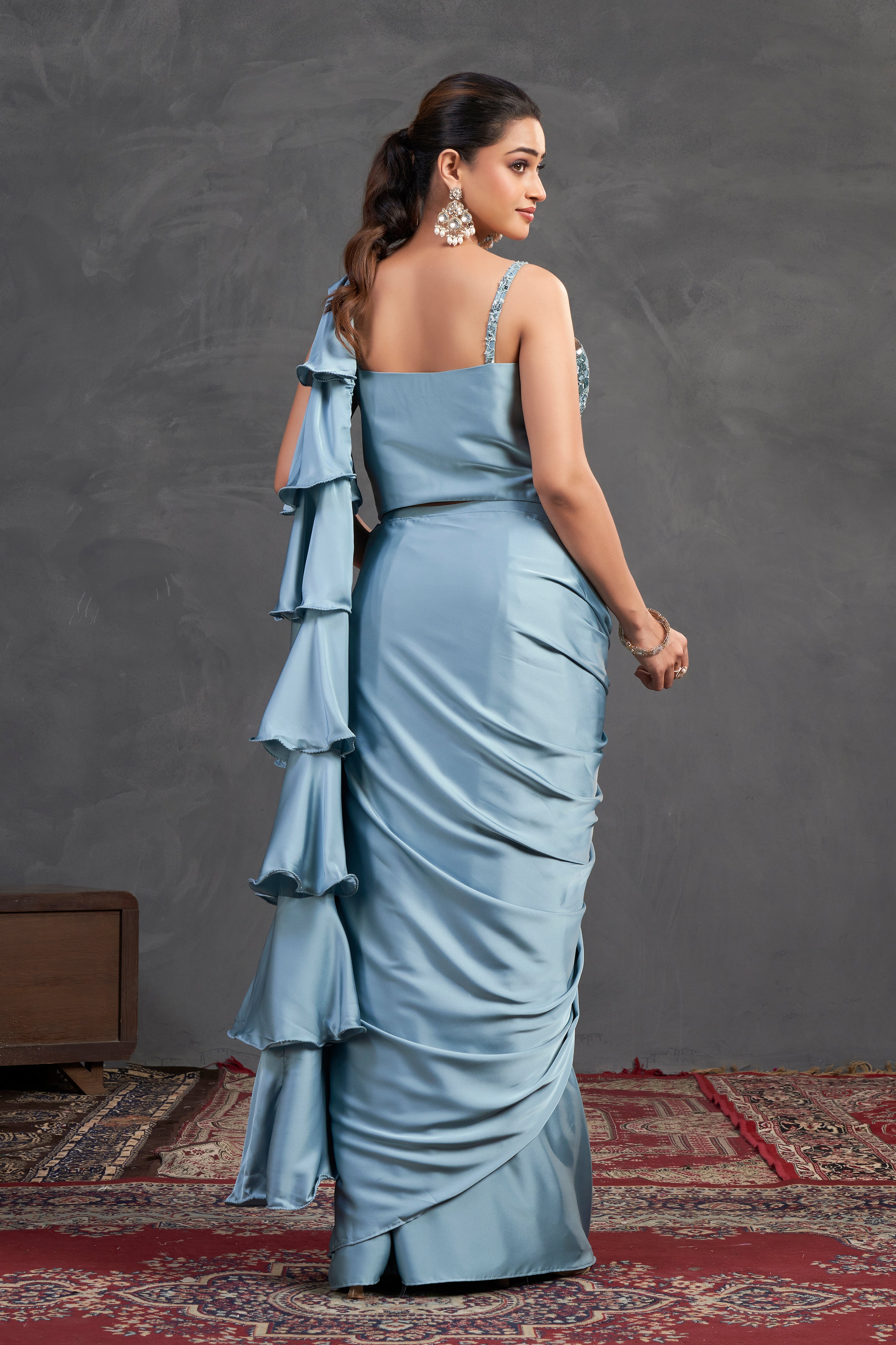 Sky Blue Ruffle Saree