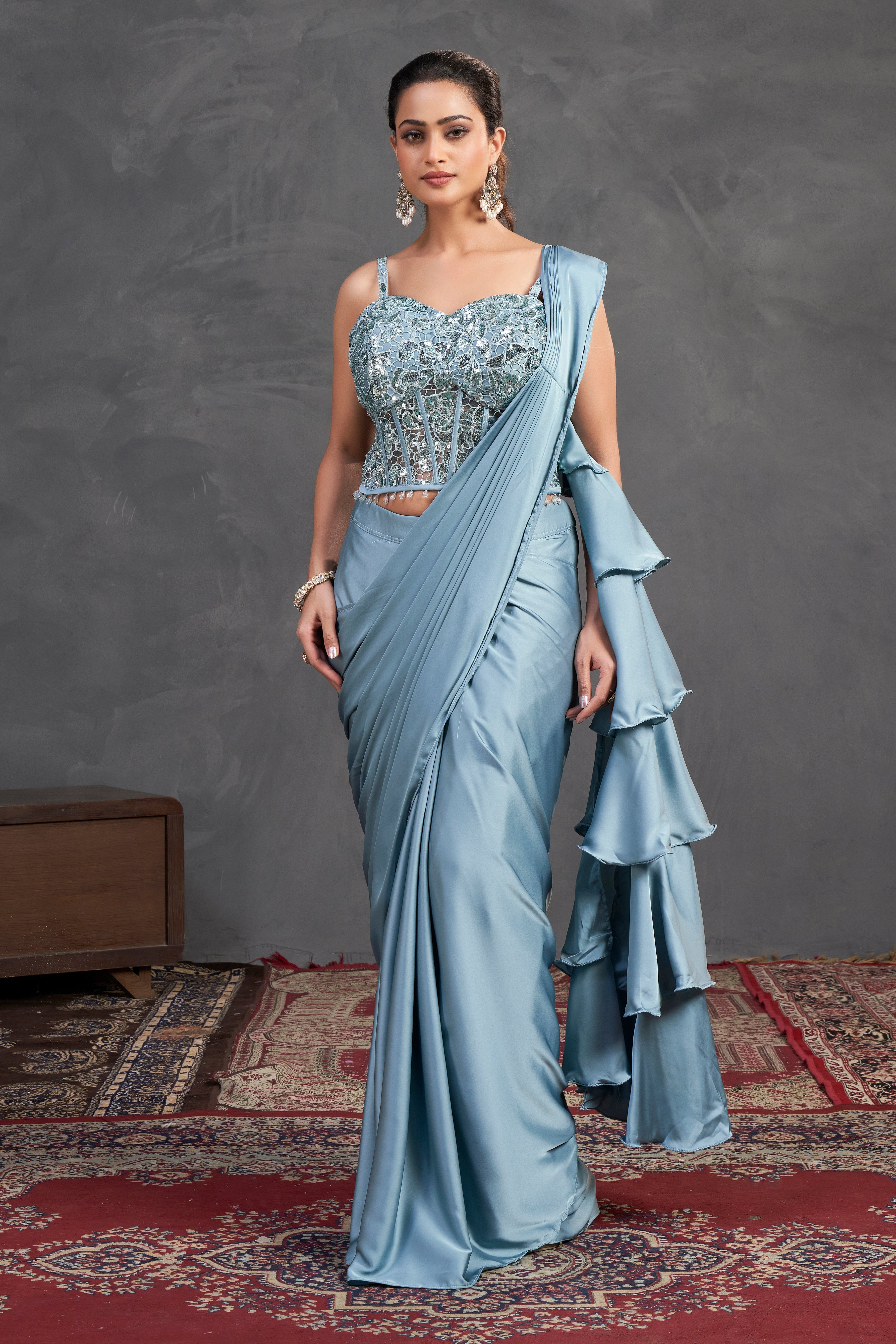 Sky Blue Ruffle Saree