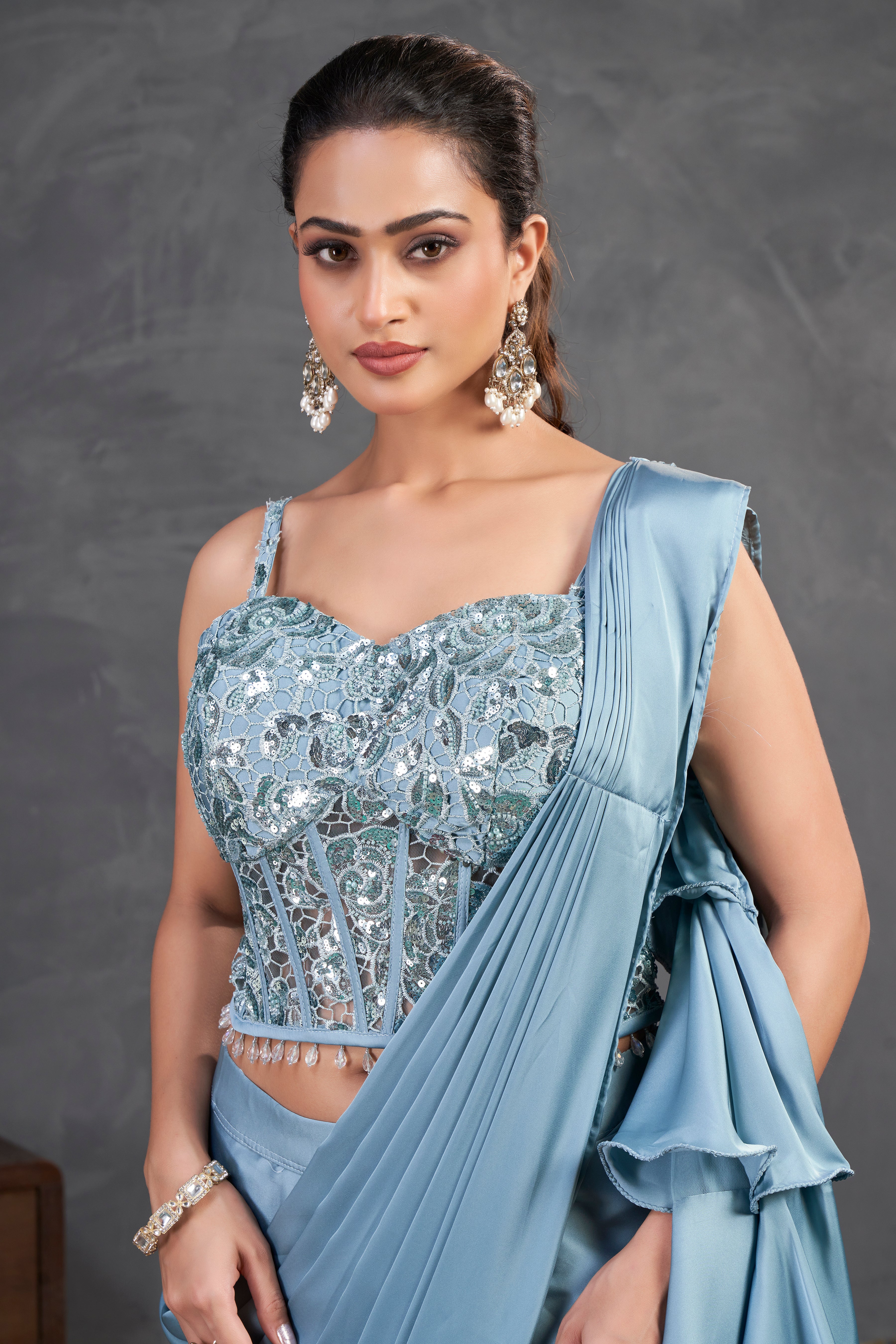Sky Blue Ruffle Saree