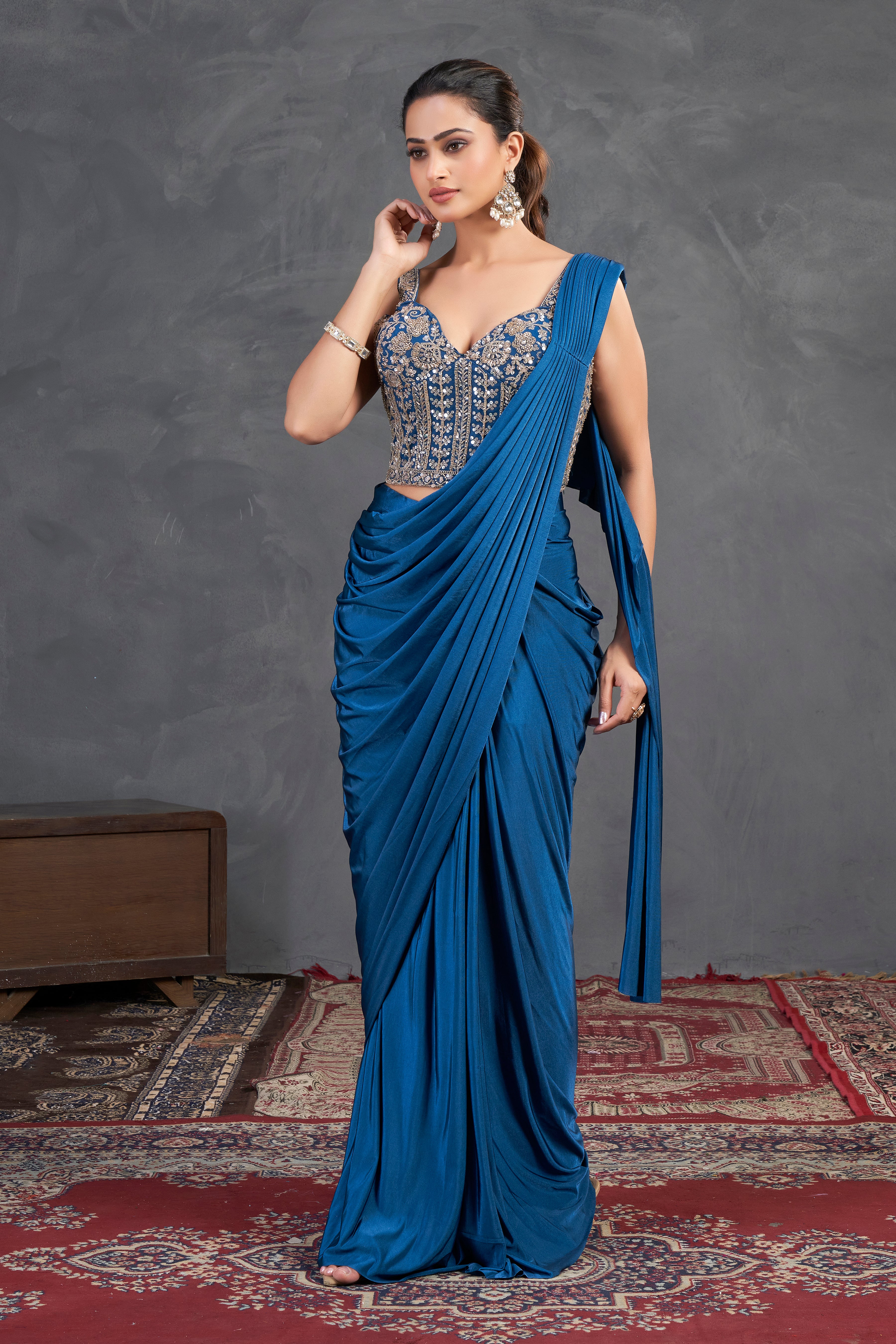 Azure Gleam Saree Set