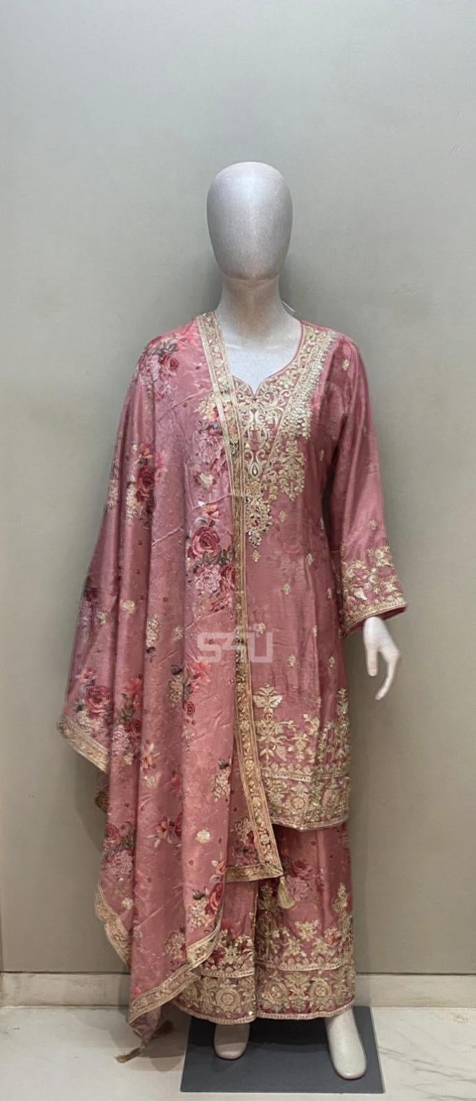 Rosy Bloom Embroidered Suit Set