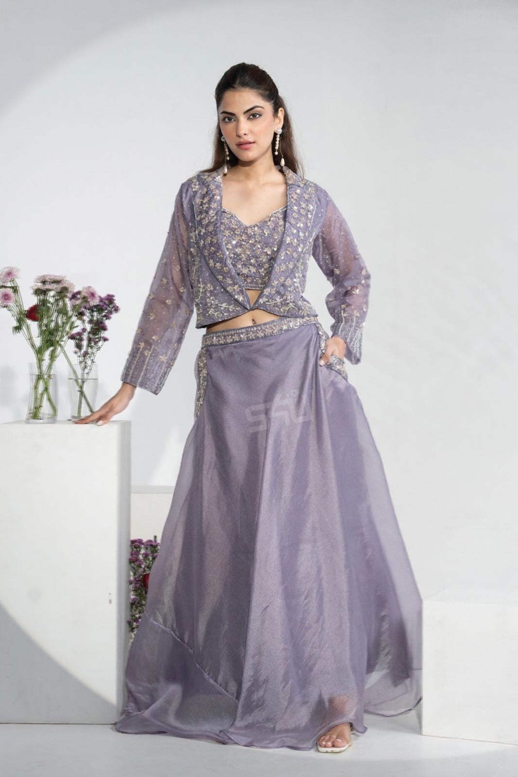 Lavender Sheer Lehenga Set