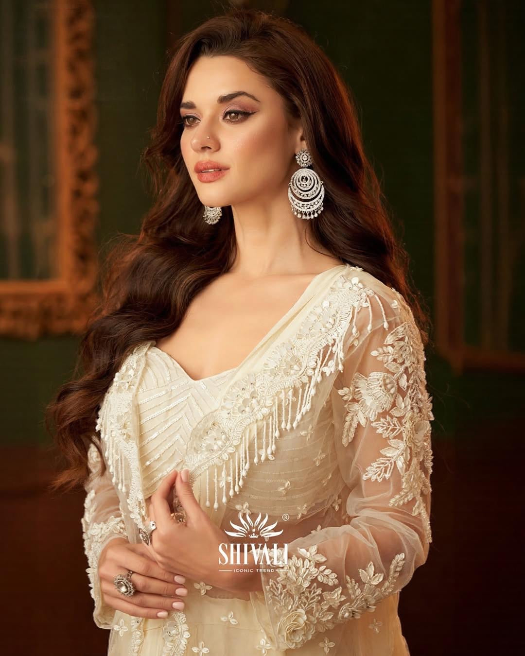 Ivory Ruffle Cape Lehenga