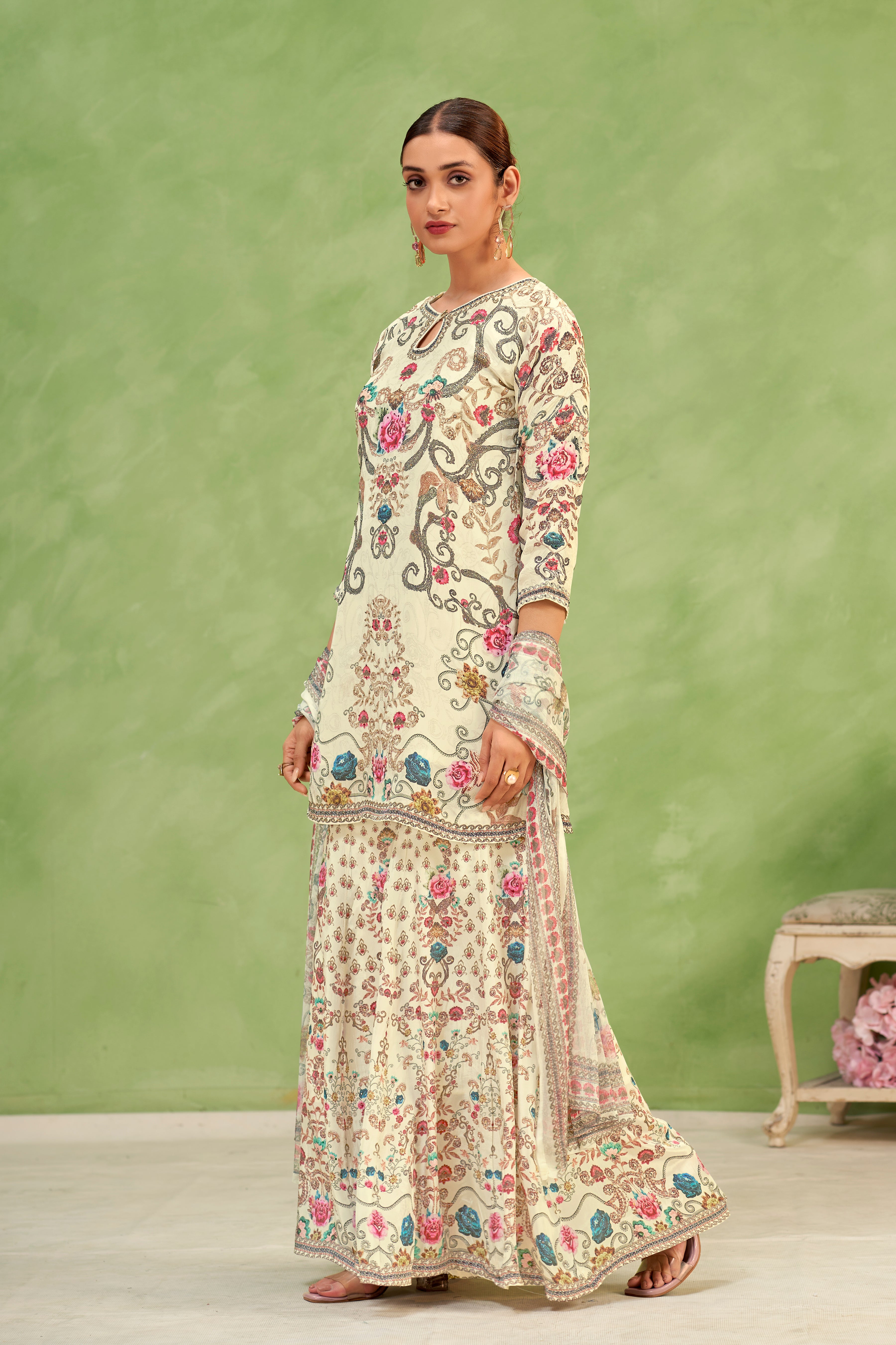 Off-White Floral Sharara Set