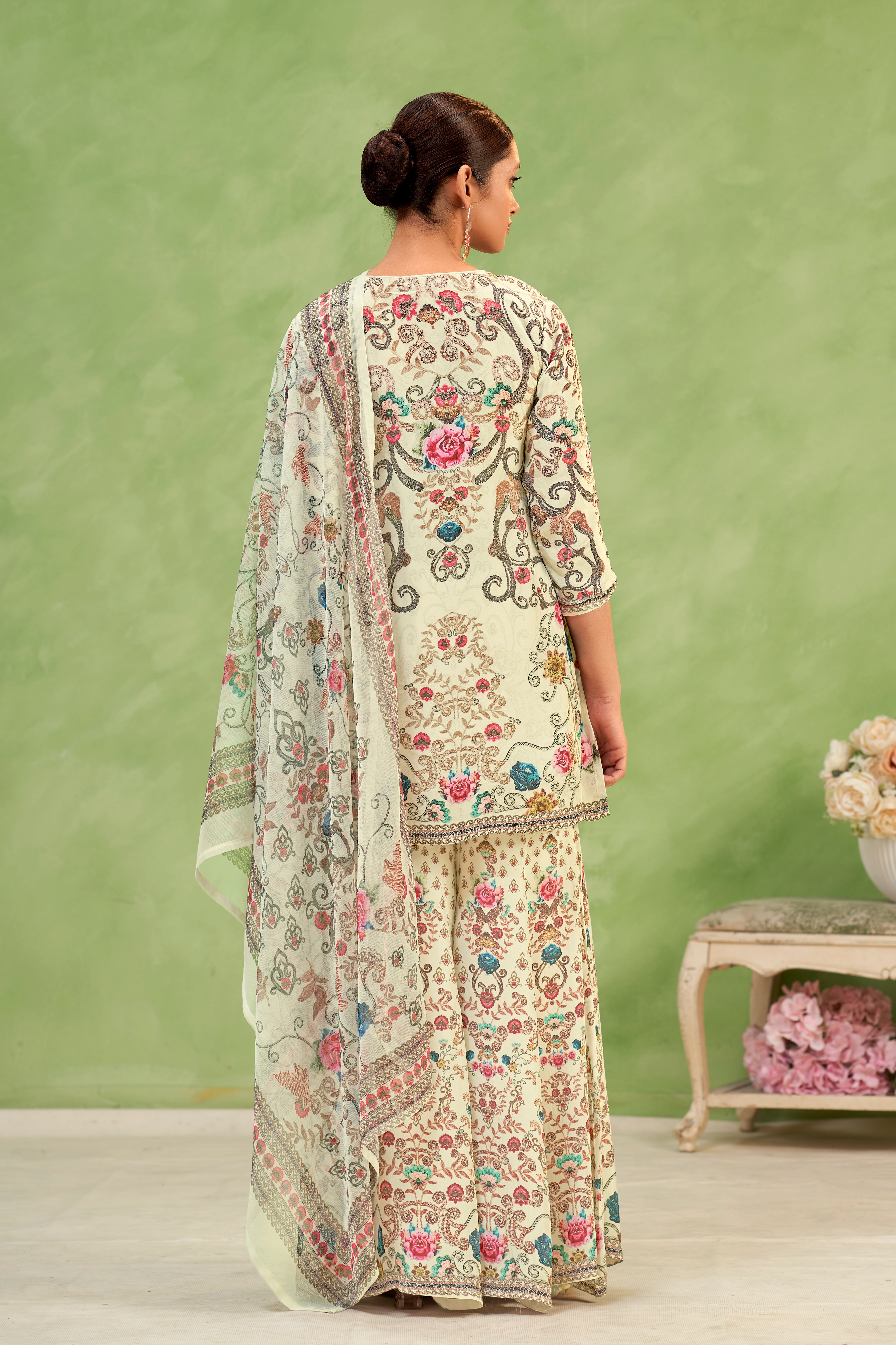 Off-White Floral Sharara Set