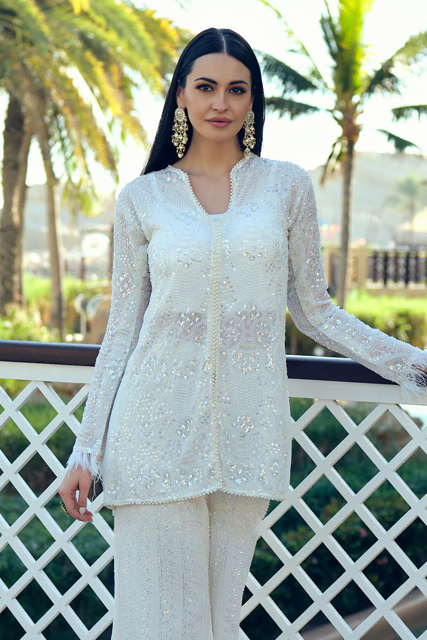 White Feather Suit Set