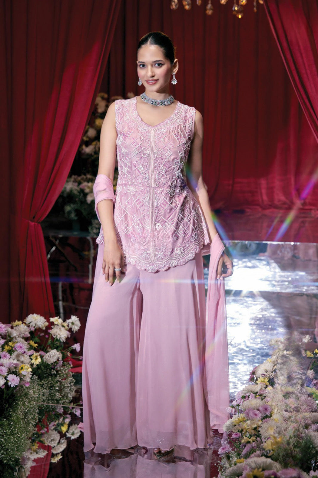 Blush Embroidered Sharara Set