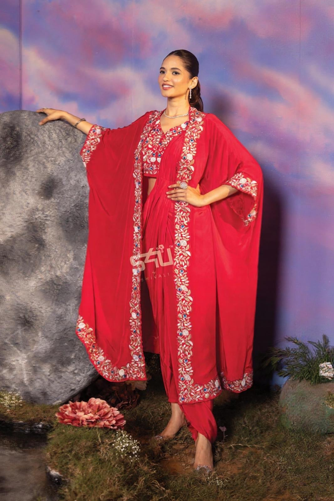 Crimson Bloom Kaftan Set