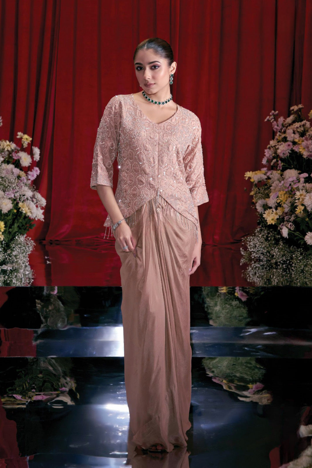 Rosewood Drape Saree Set