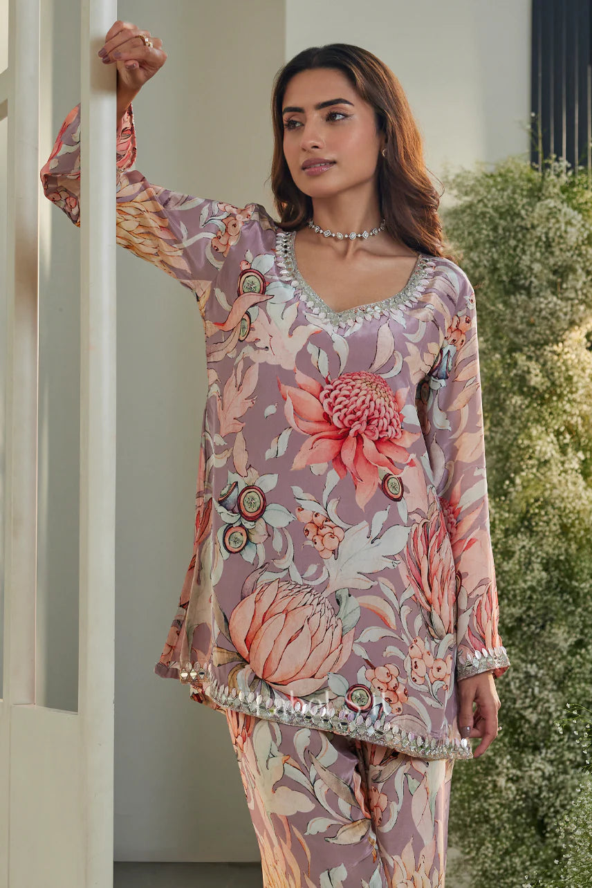 Floral Mirror-Trim Co-Ord Set