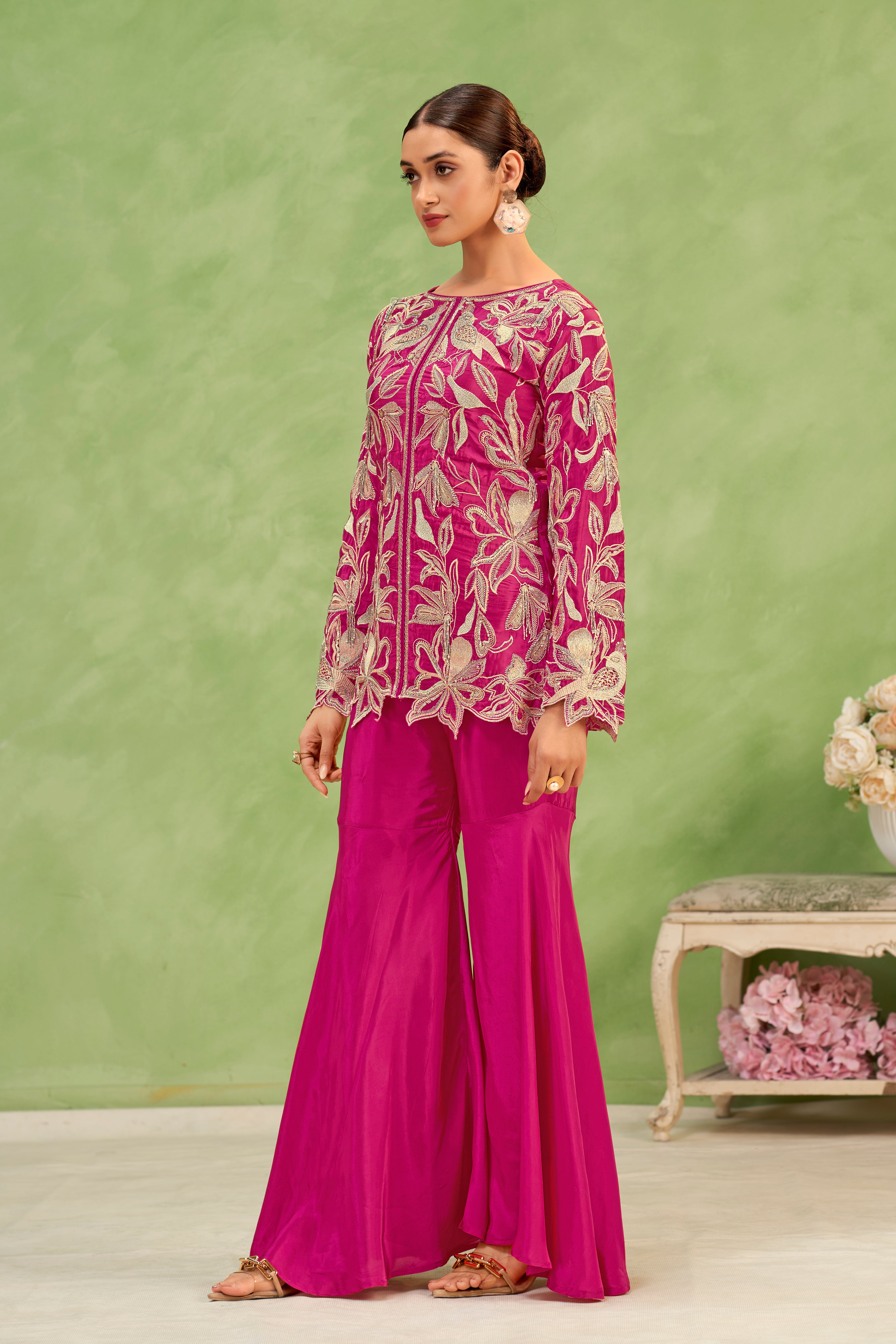 Magenta Floral Sharara Set
