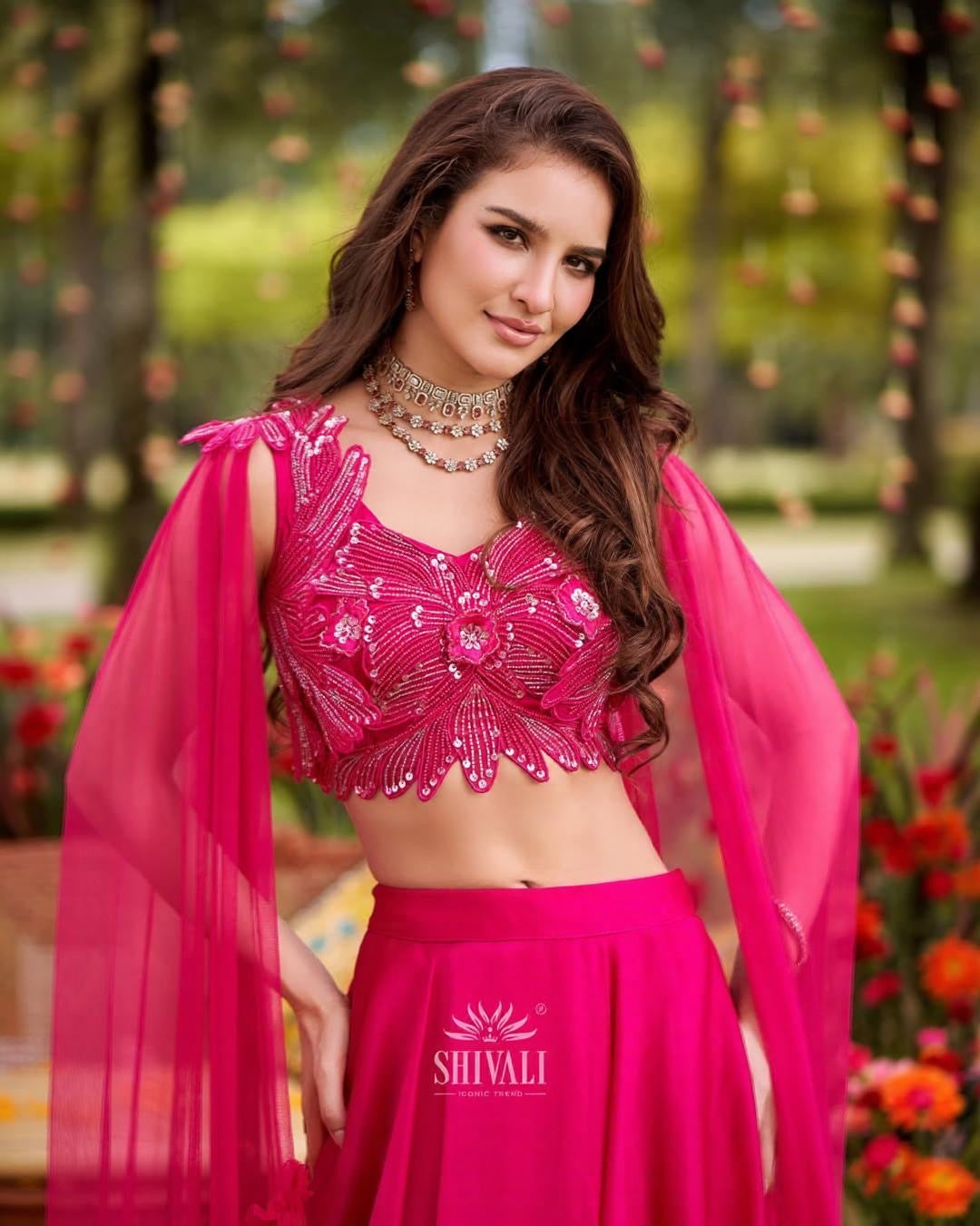 Pink Layered Lehenga Set