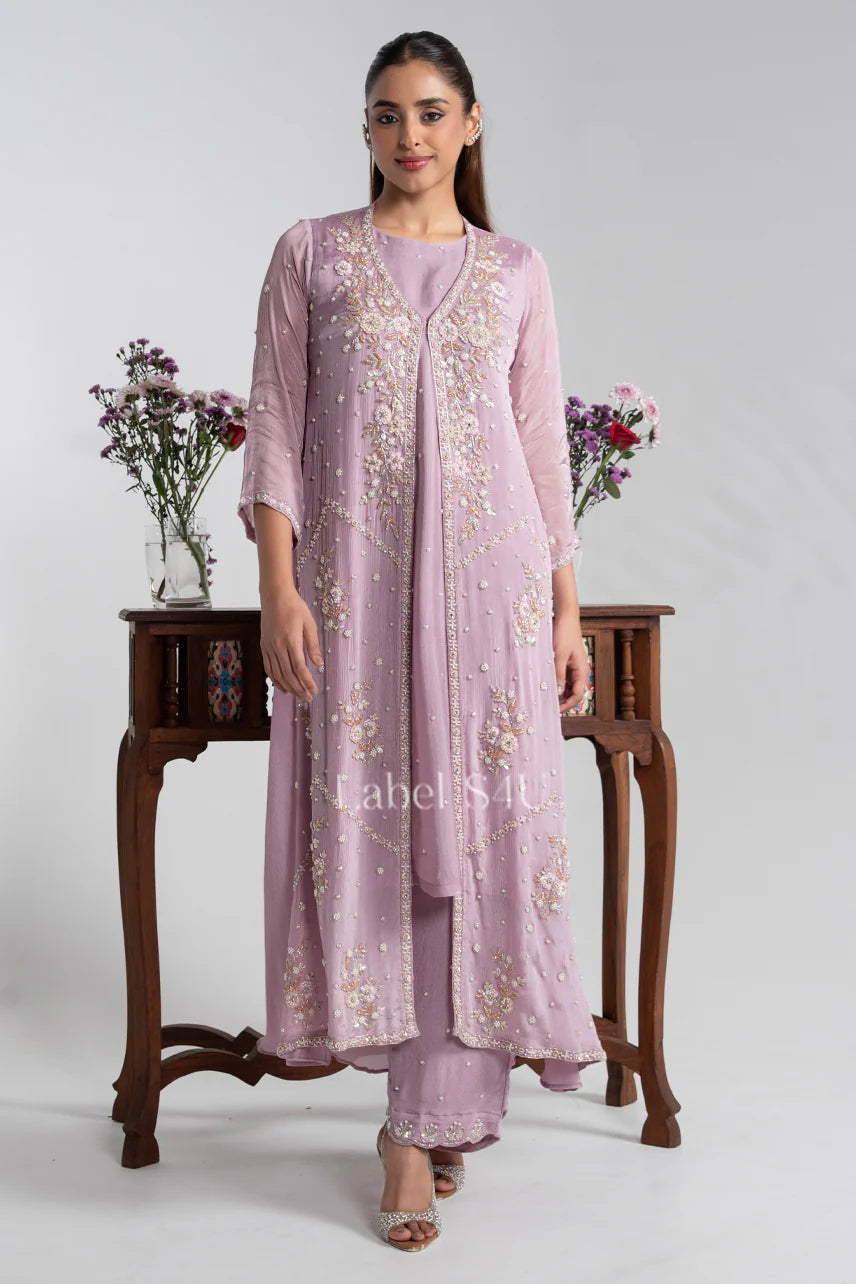 Lilac Pearl Embroidered Kurta Set