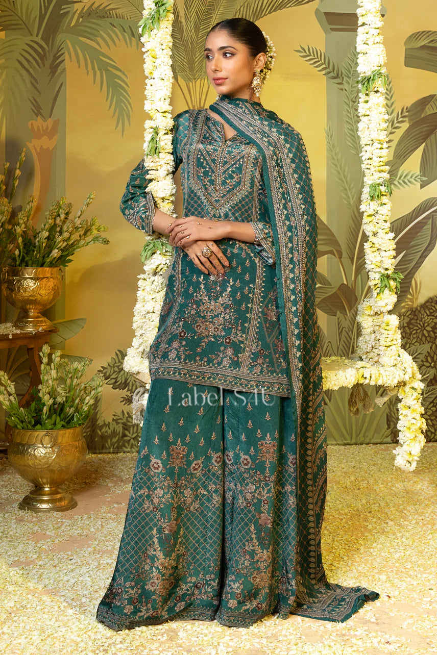 Teal Zari Sharara Set