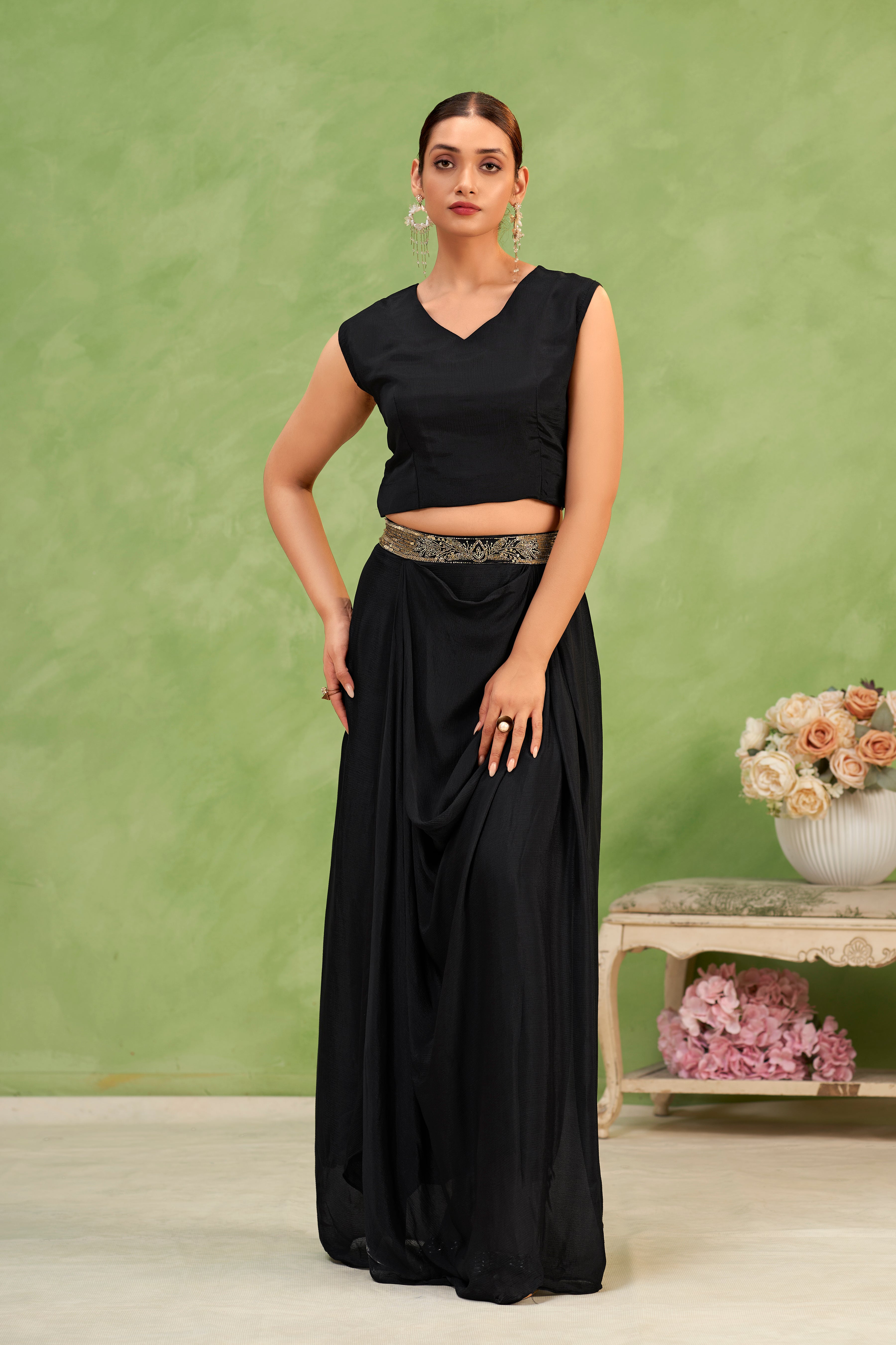 Midnight Stardust Embellished Jacket & Draped Skirt Set
