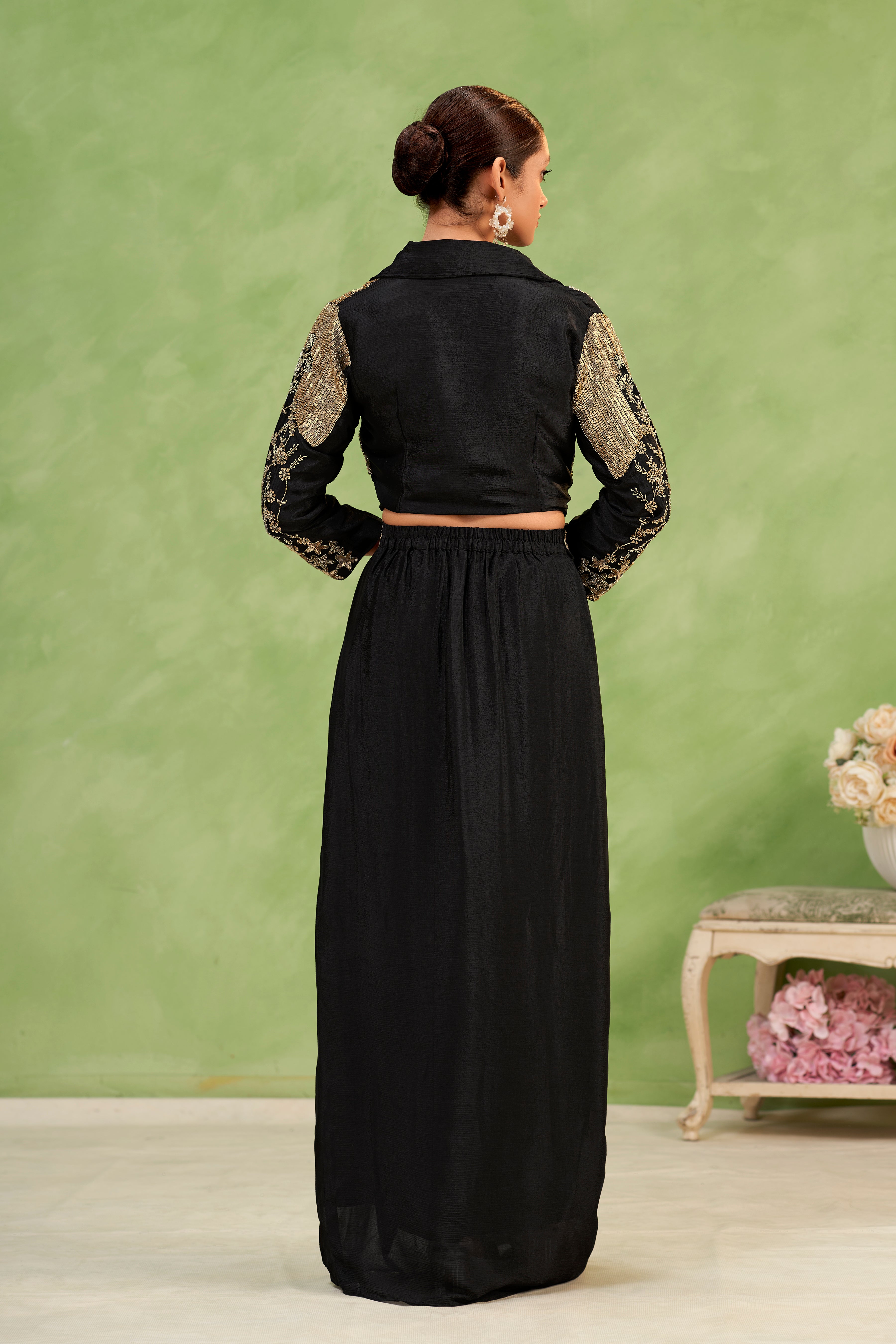 Midnight Stardust Embellished Jacket & Draped Skirt Set