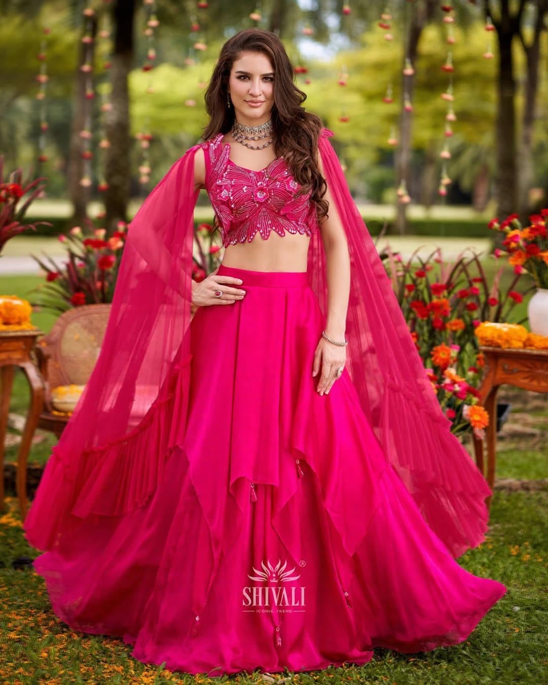 Pink Layered Lehenga Set