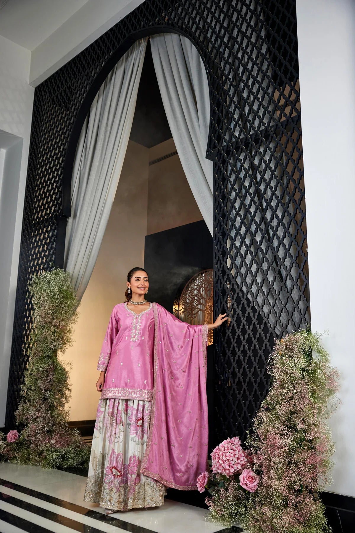 Pink Floral Sharara Set