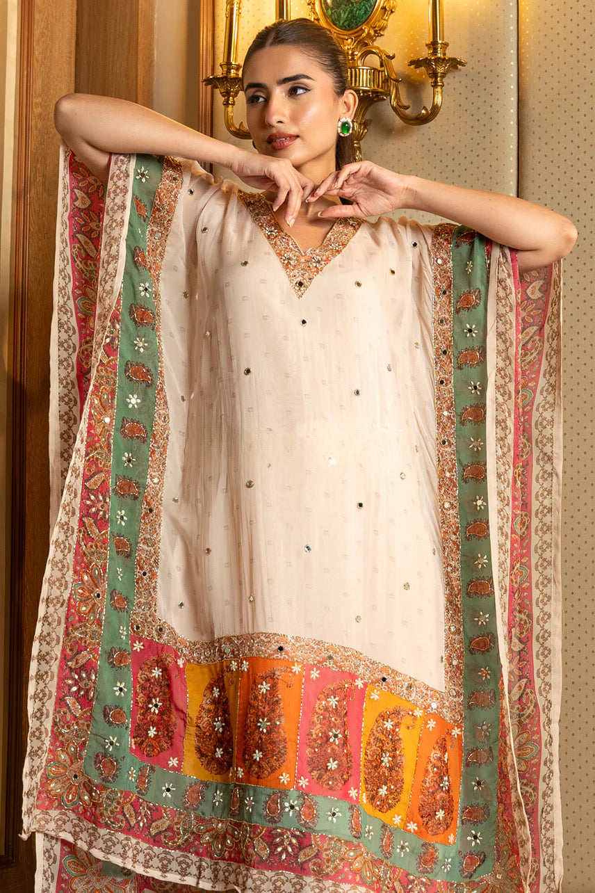 Ivory Mosaic Printed Kaftan Kurta Pant Set