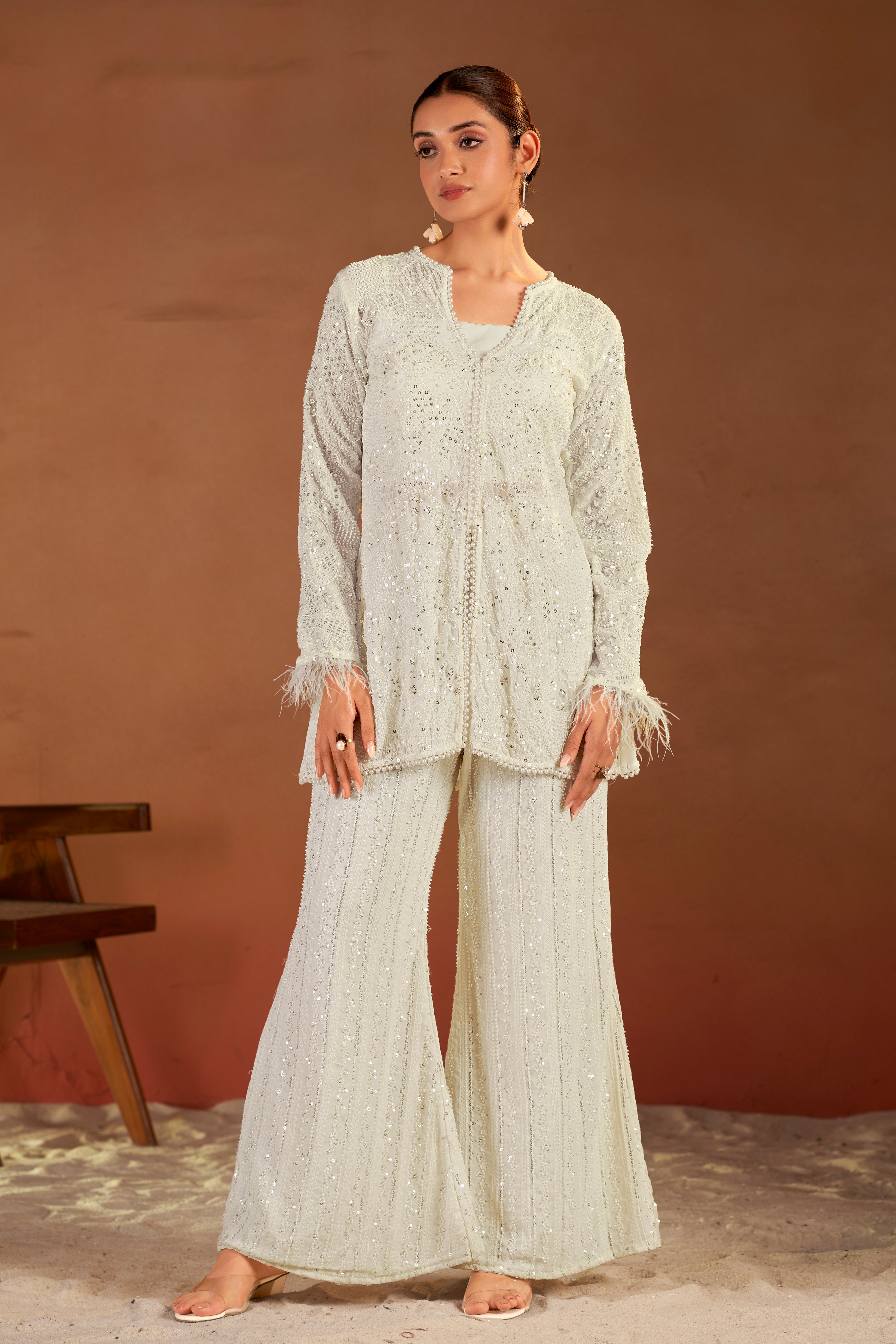 White Feather Suit Set